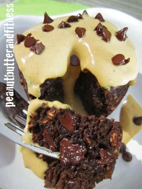 Skinny Chocolate Mug Cake with Peanut Butter Frosting