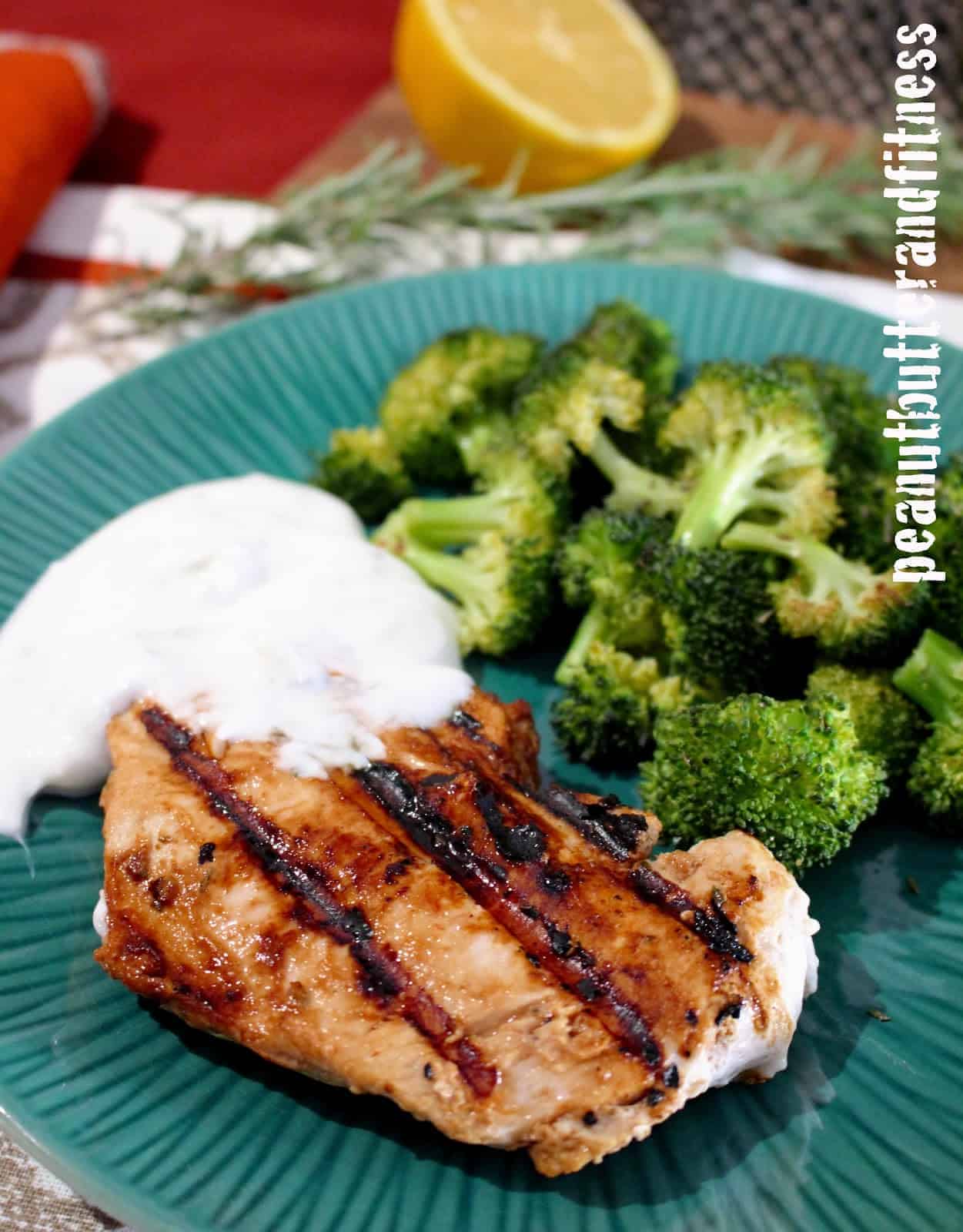 Rosemary Lemon Chicken and Broccoli with Greek Yogurt Sauce