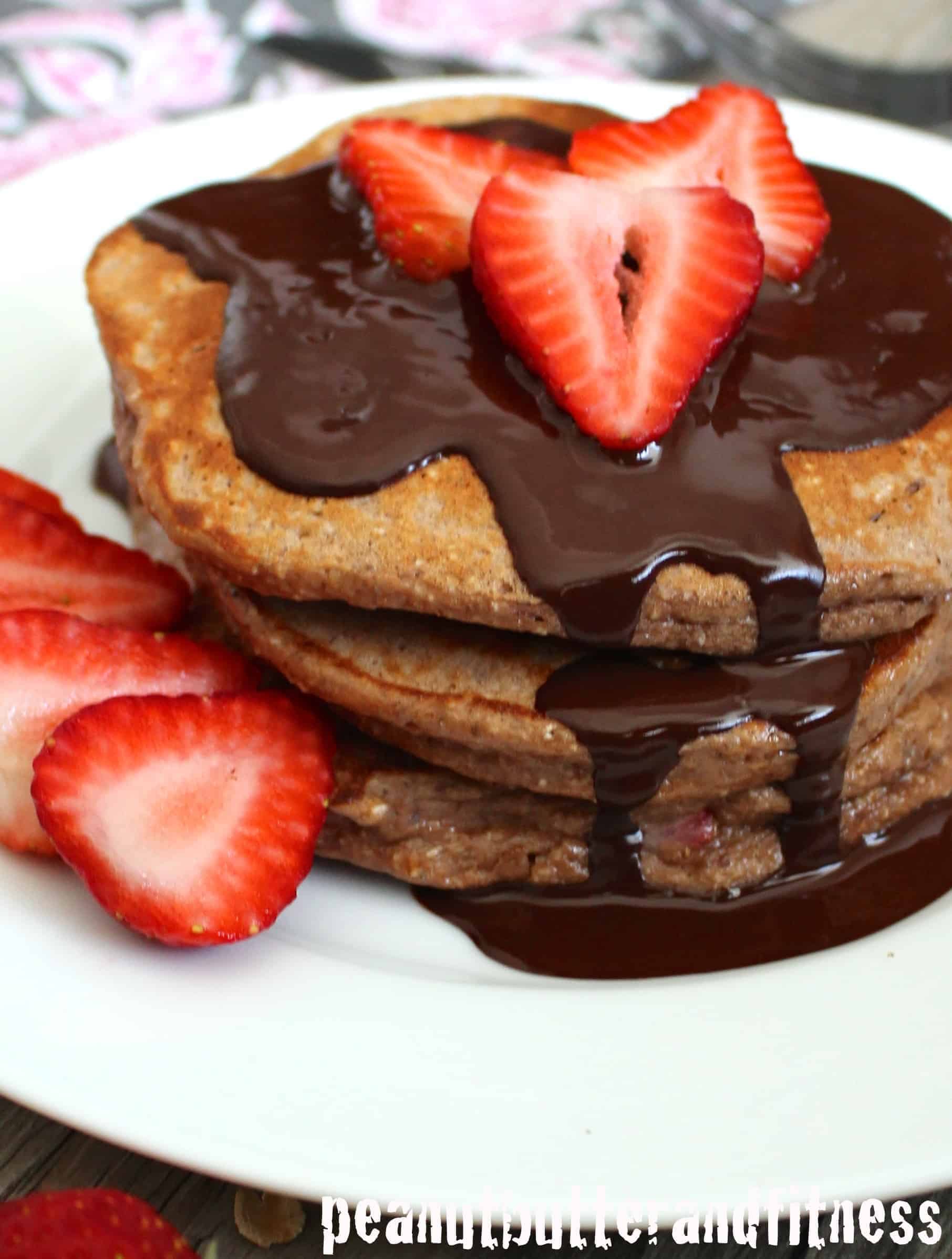 Chocolate Covered Strawberry Protein Pancakes