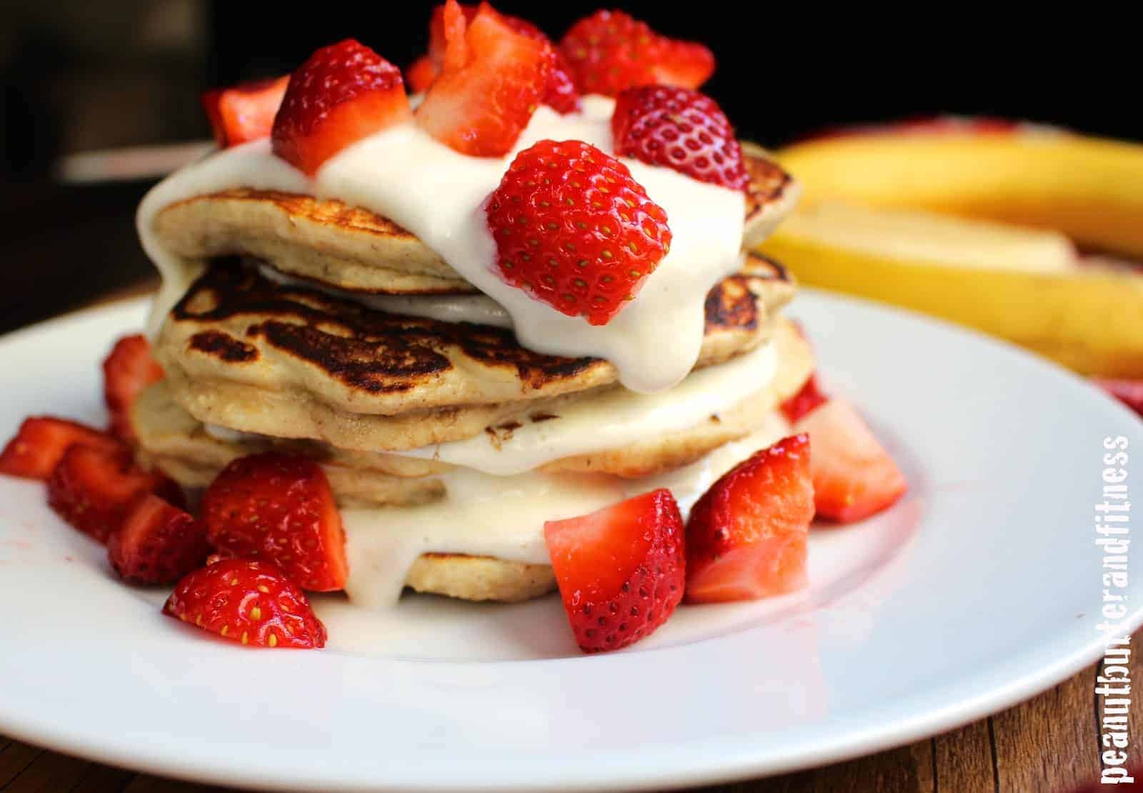 Strawberry Banana Protein Pancakes