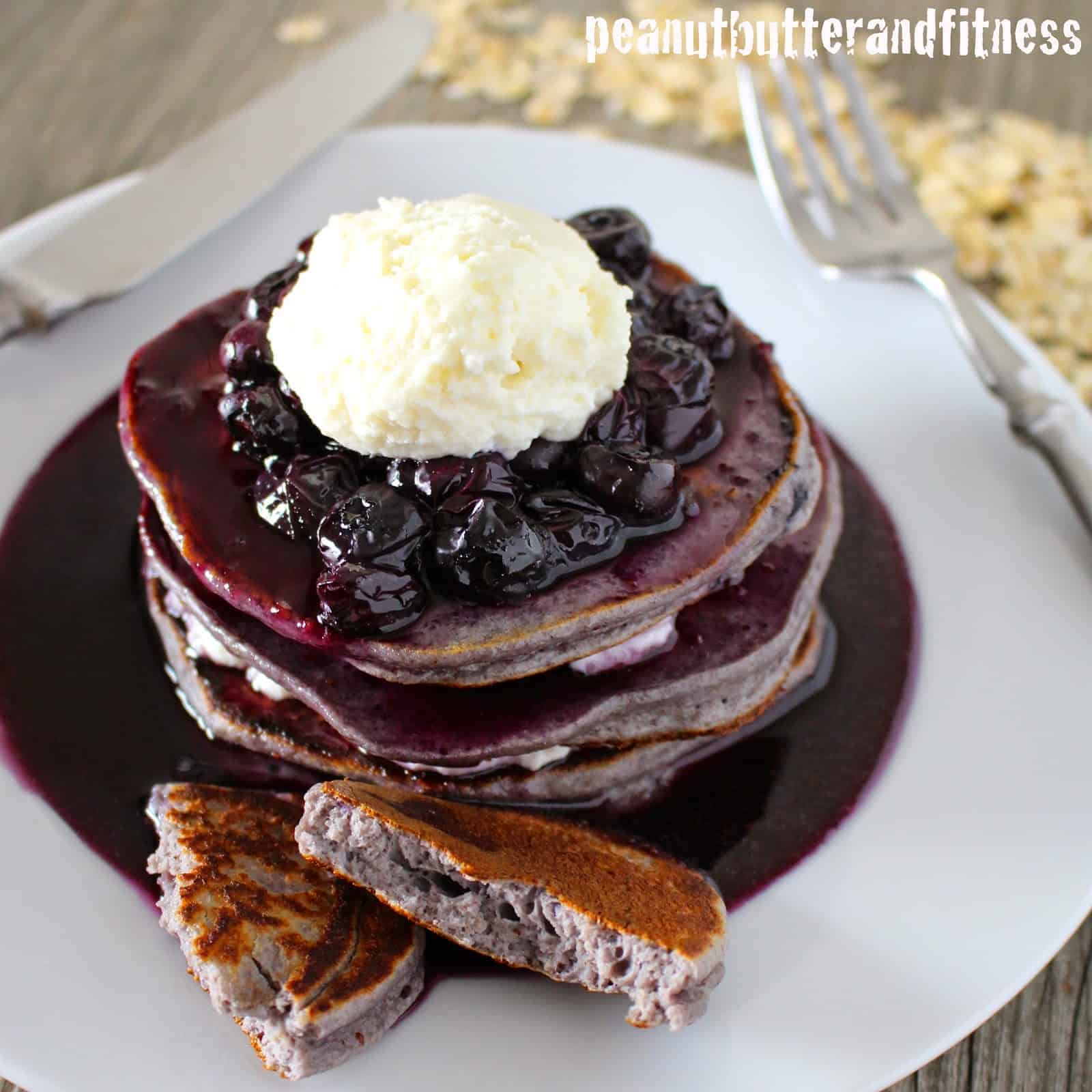 Double Blueberry Cinnamon Protein Pancakes