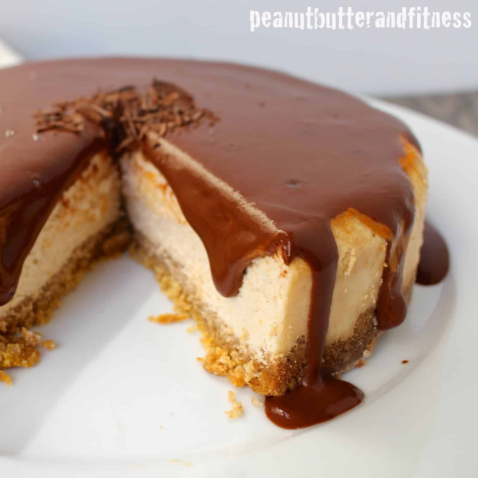 Salted Caramel Protein Cheesecake with Skinny Chocolate Ganache