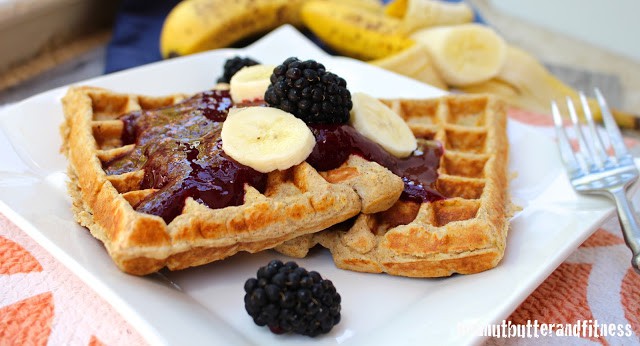Banana Protein Waffles with Blackberry Sauce