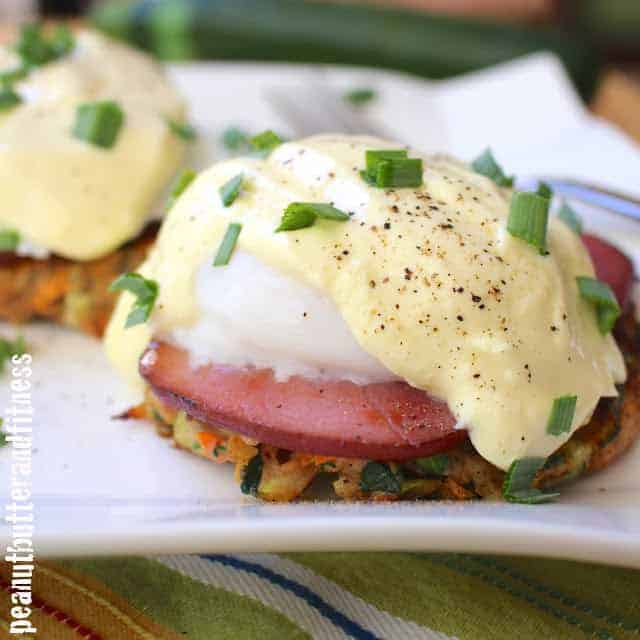 Healthier Eggs Benedict with Zucchini Sweet Potato Fritters