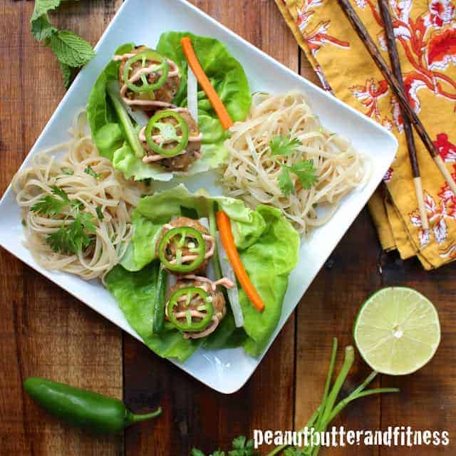 Banh Mi Meatball Lettuce Wraps with Spring Roll Salad