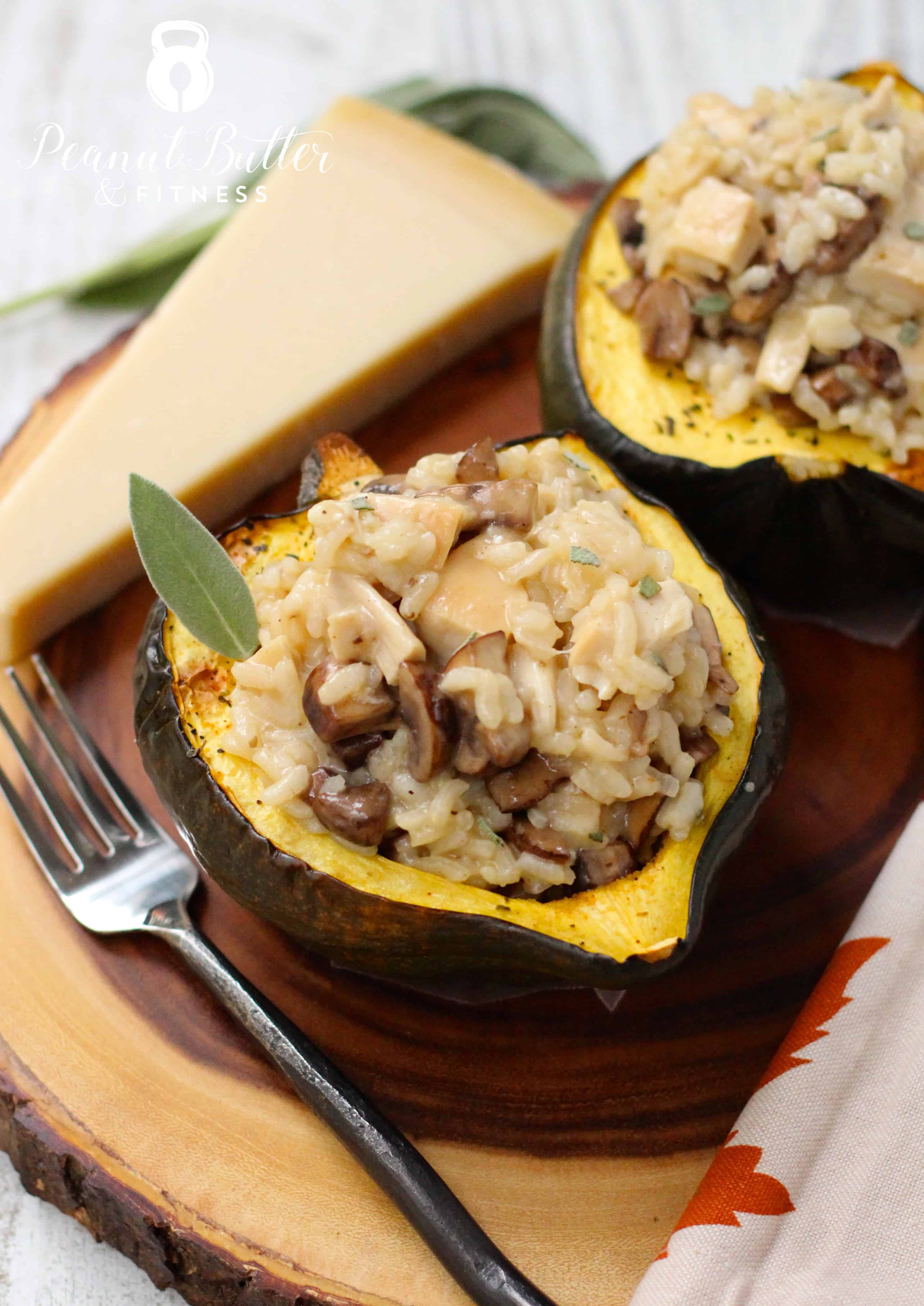 Chicken and Mushroom Risotto Stuffed Acorn Squash