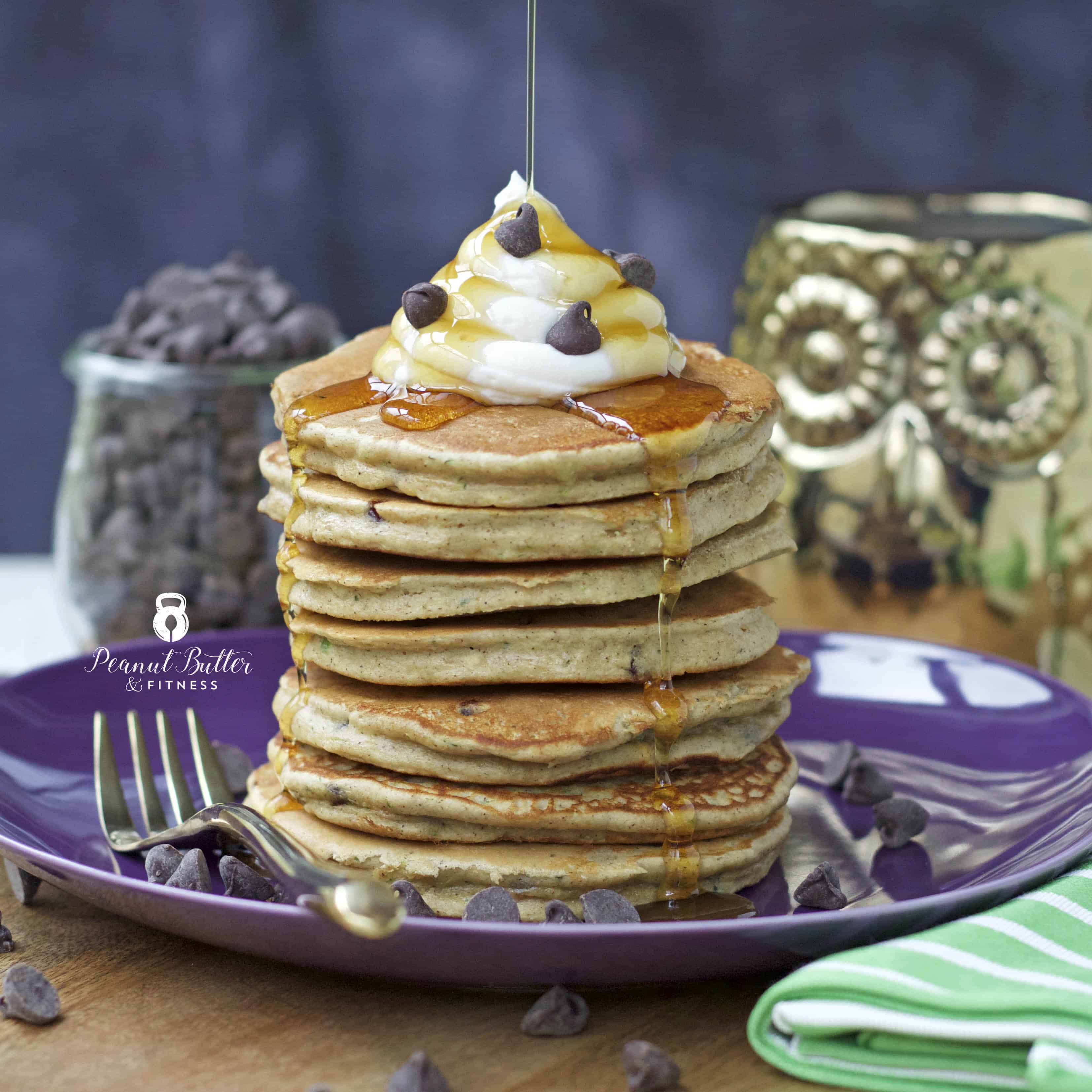 Zucchini Chocolate Chip Protein Pancakes