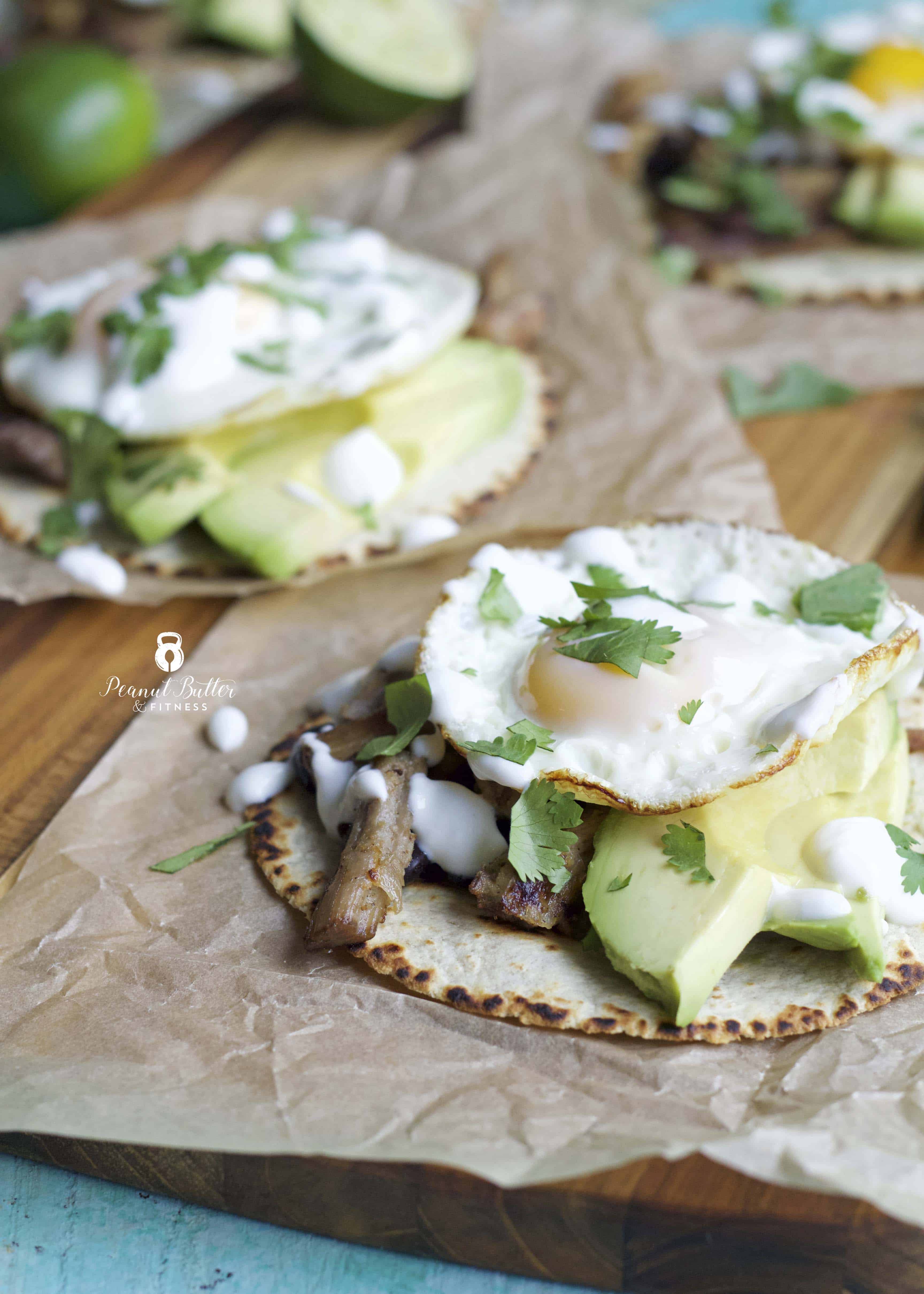 Carnitas Breakfast Tacos with Lime Crema