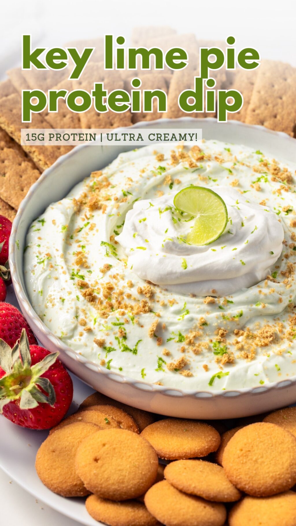 Key Lime Pie Protein Dip. High protein summer dessert, easy to make for parties, tastes like key lime pie!