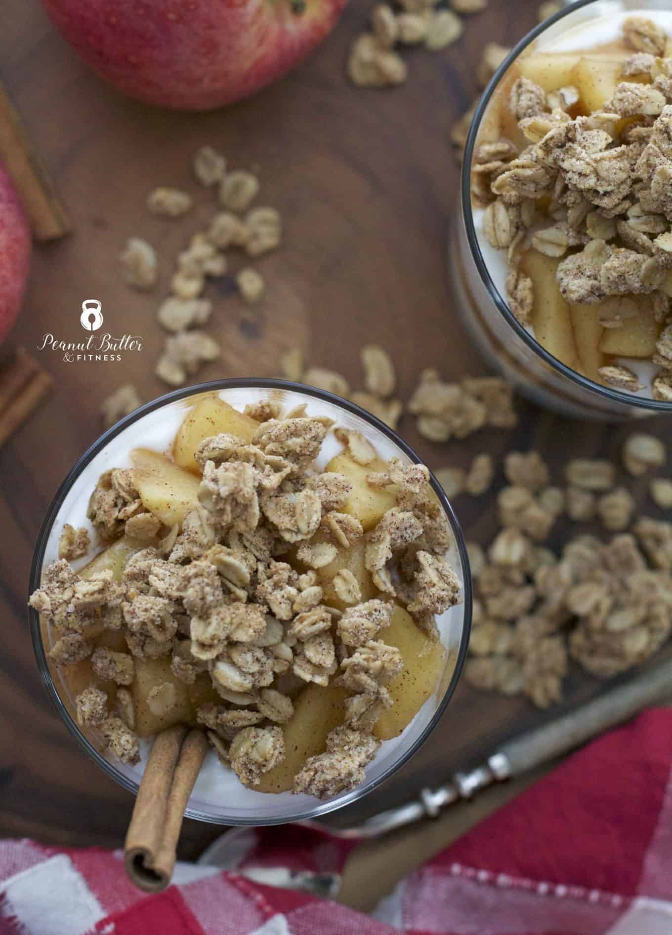 Apple Cinnamon Greek Yogurt Parfait with Granola Peanut Butter and Fitness