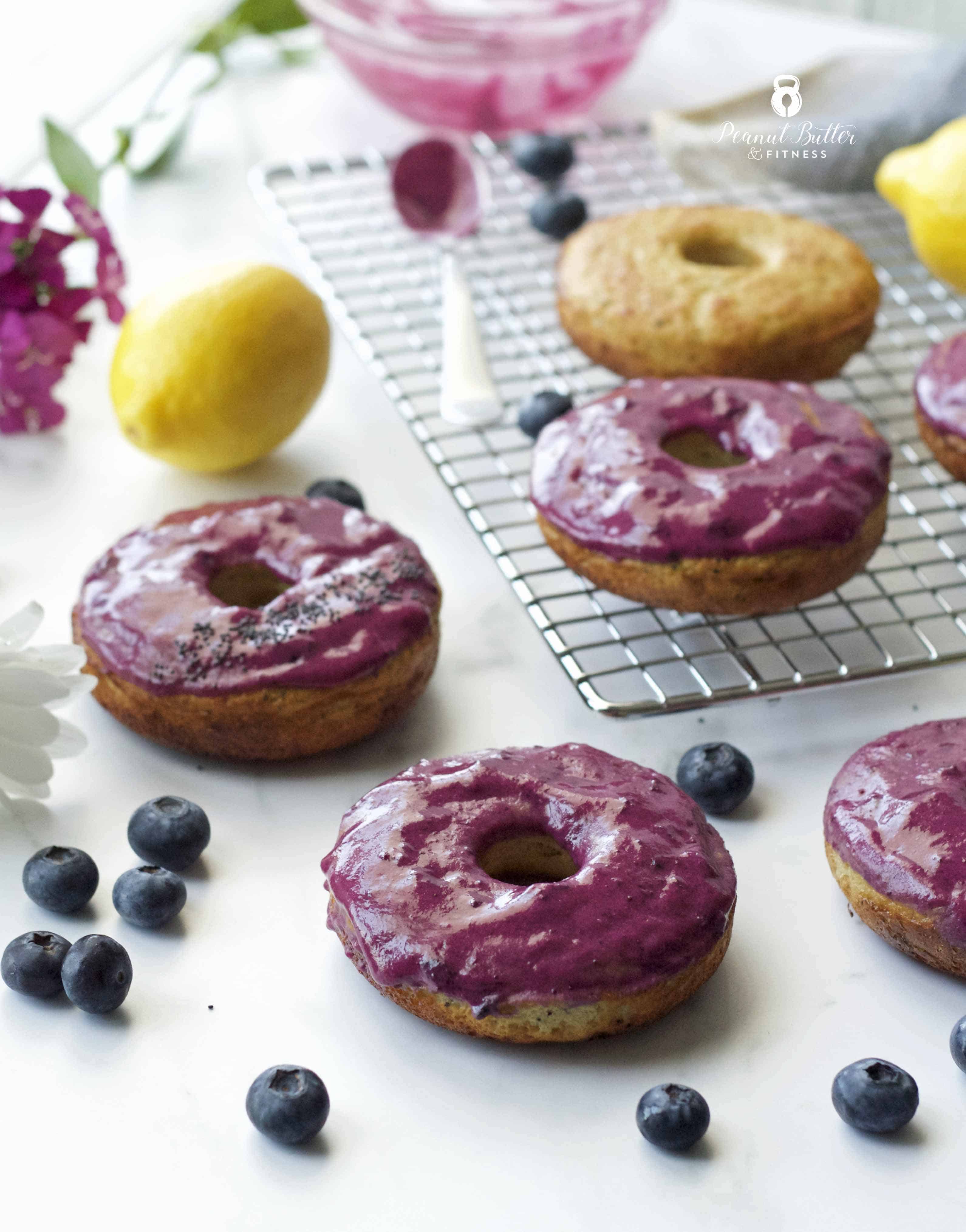 Lemon Poppyseed Protein Donuts with Blueberry Glaze