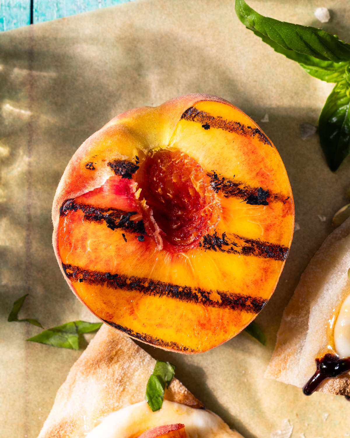 Grilled peaches for Grilled Peach and Prosciutto Flatbread