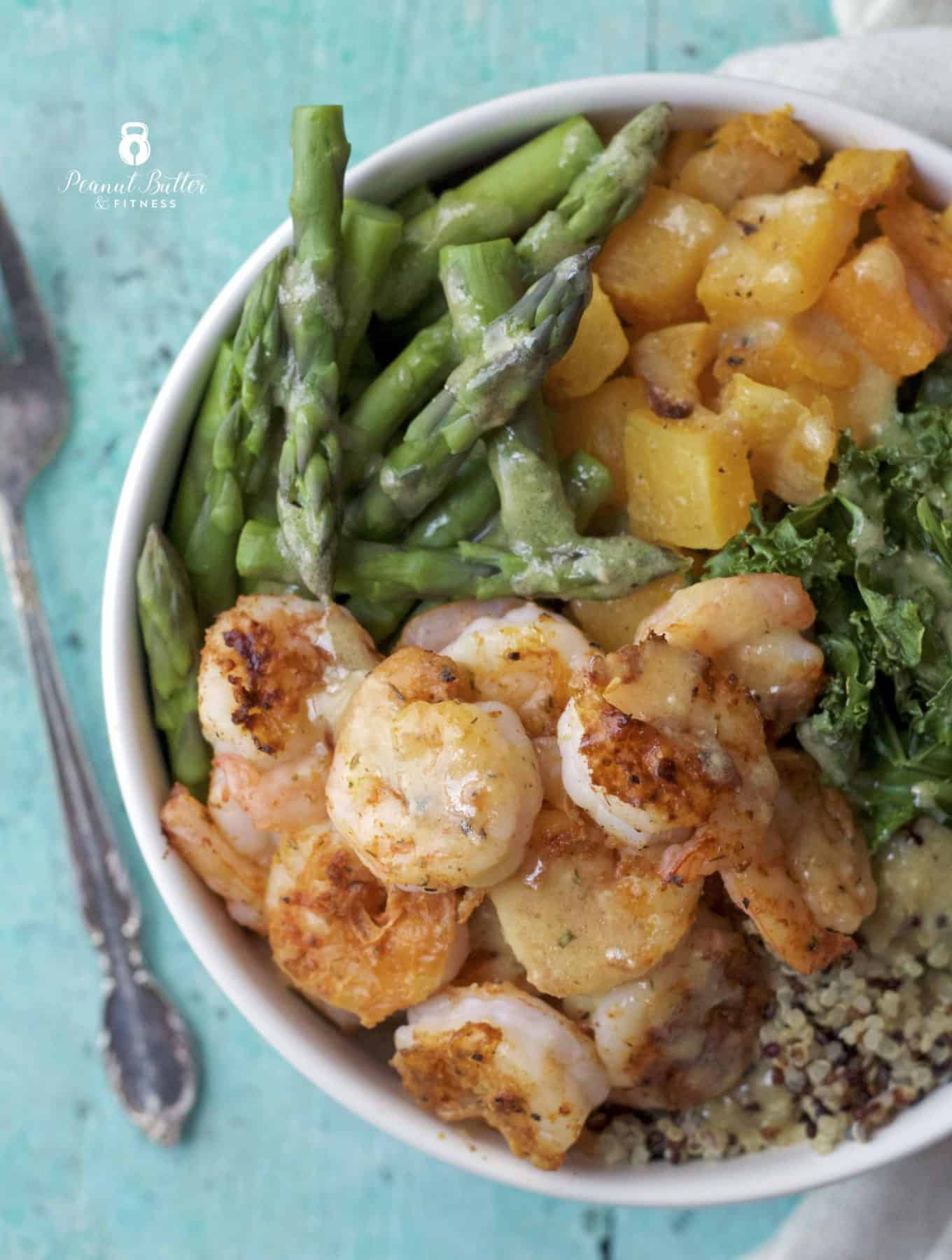 Shrimp Buddha Bowl Peanut Butter and Fitness