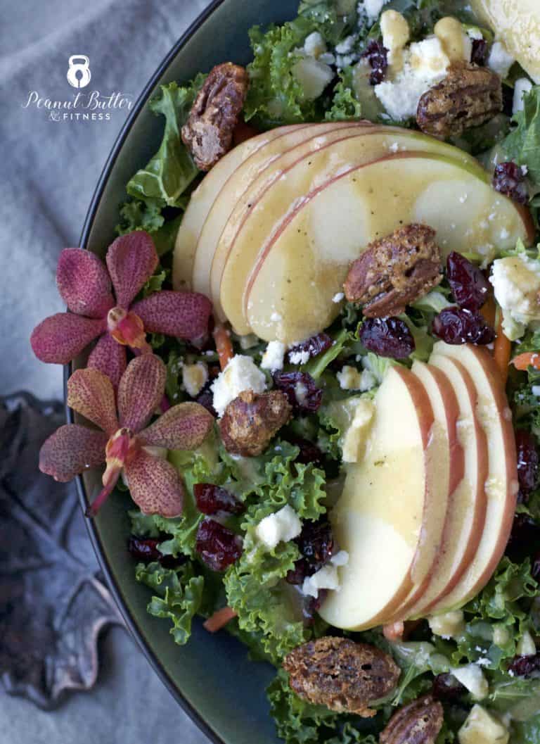 Shredded Brussels Sprouts and Kale Salad with Maple Dijon Vinaigrette