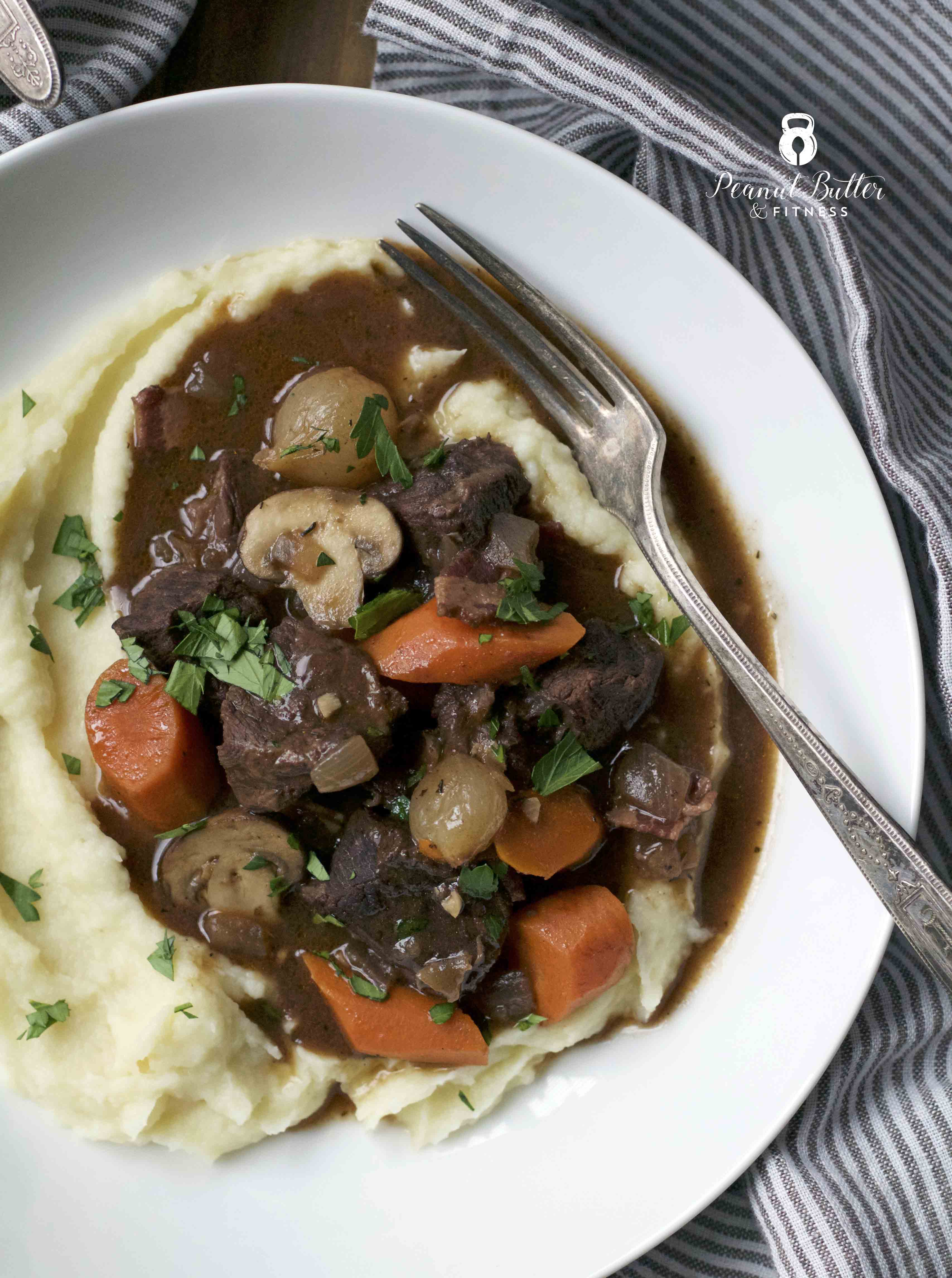 Beef Bourguignon with Parsnip and Cauliflower Puree