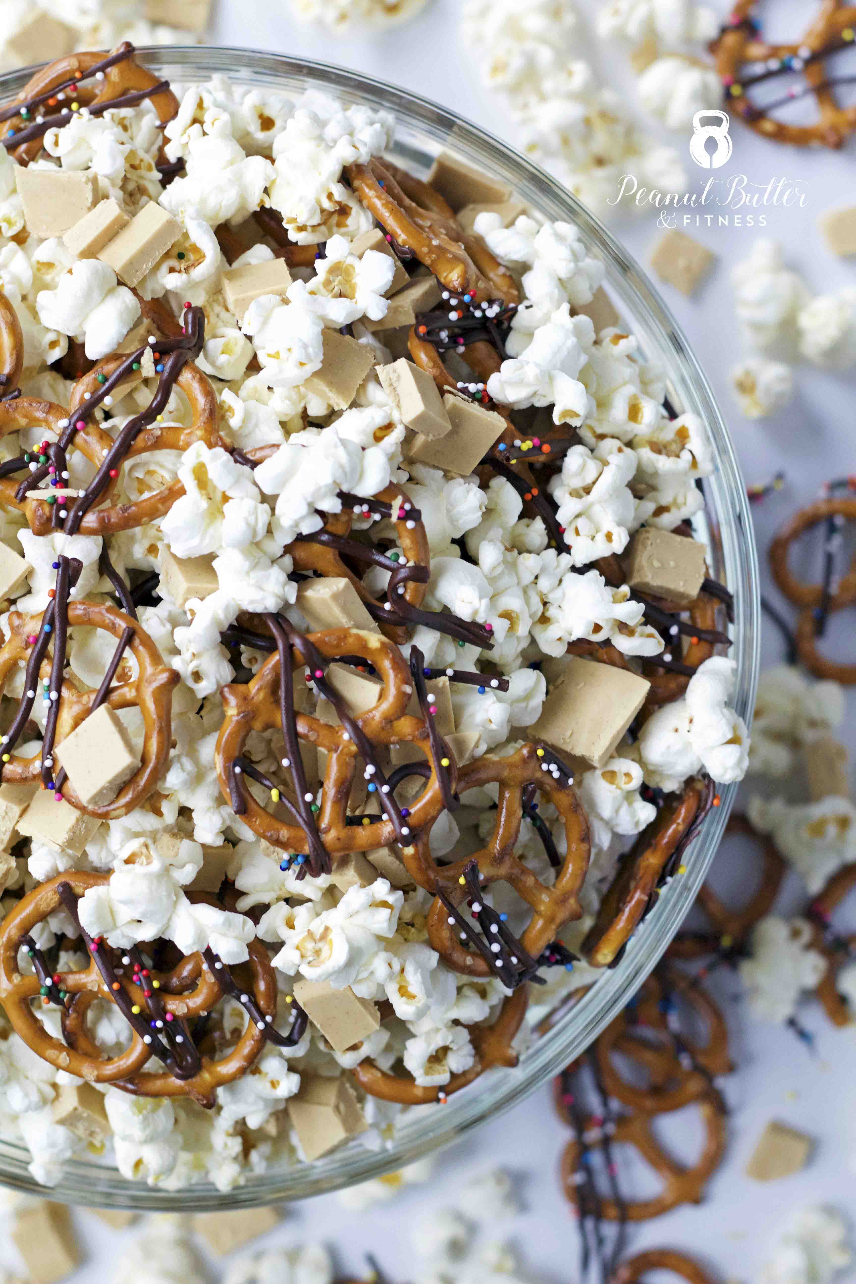 Popcorn Snack Mix with Peanut Butter Protein Chunks