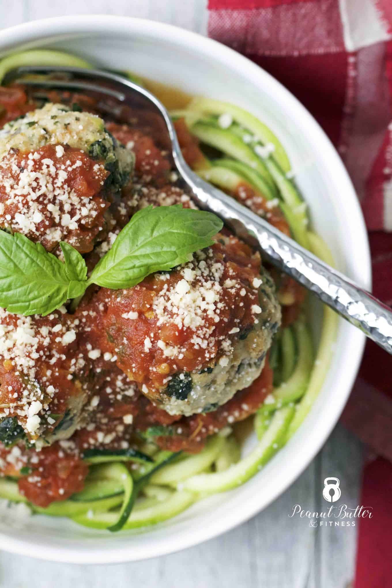 Turkey Spinach Meatballs with Zucchini Noodles Peanut Butter and Fitness
