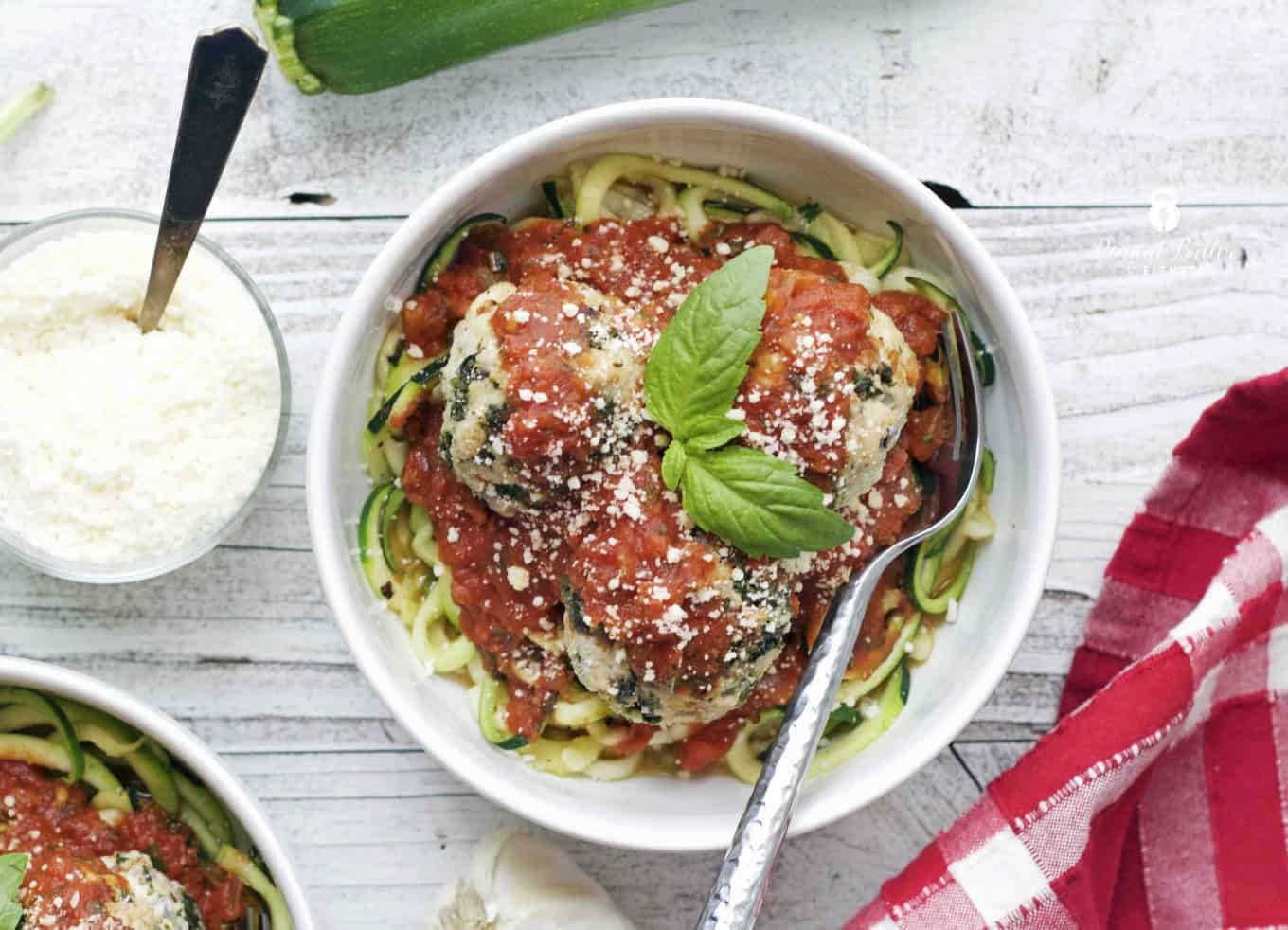 Turkey Spinach Meatballs with Zucchini Noodles Peanut Butter and Fitness