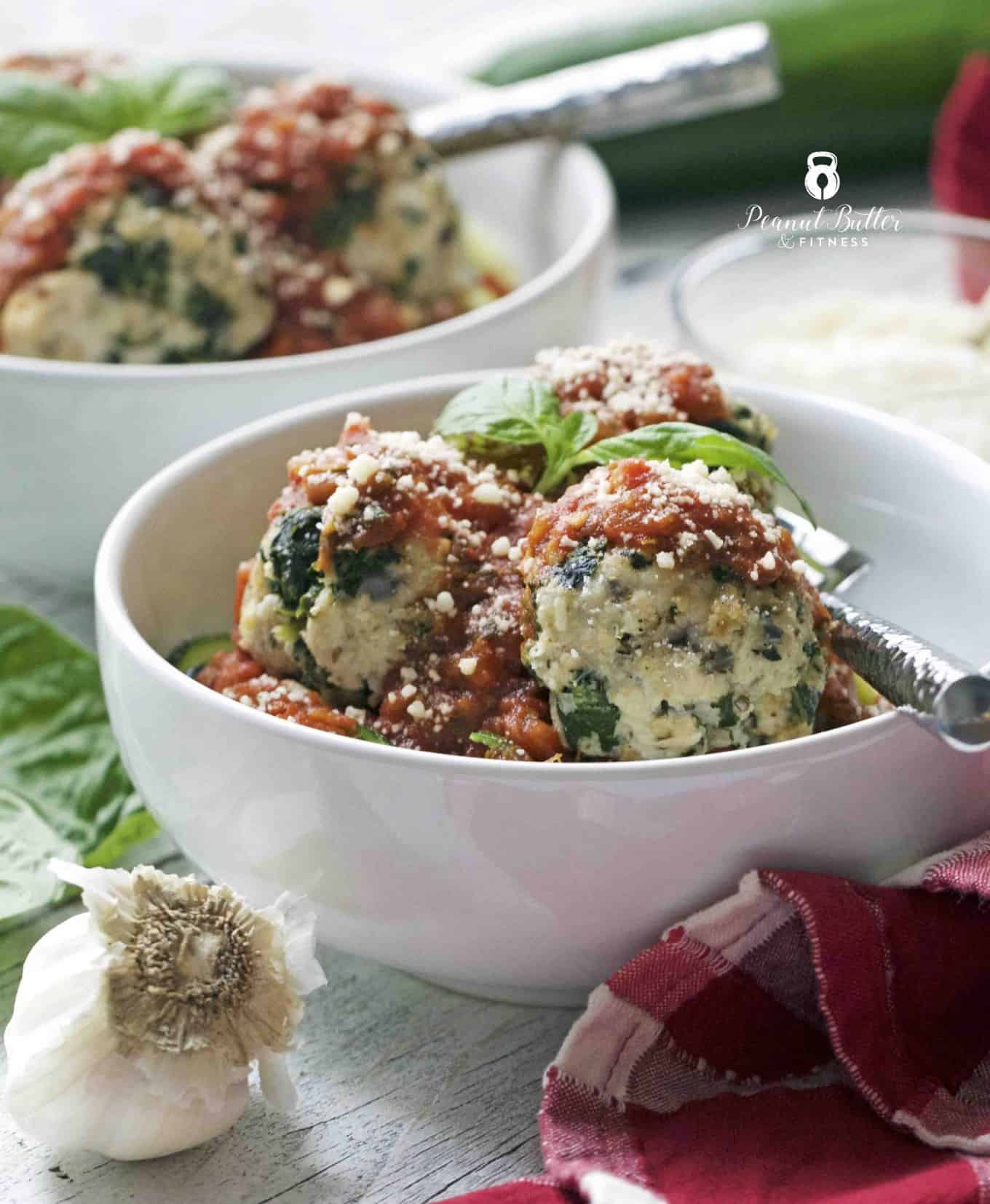 Turkey Spinach Meatballs with Zucchini Noodles Peanut Butter and Fitness