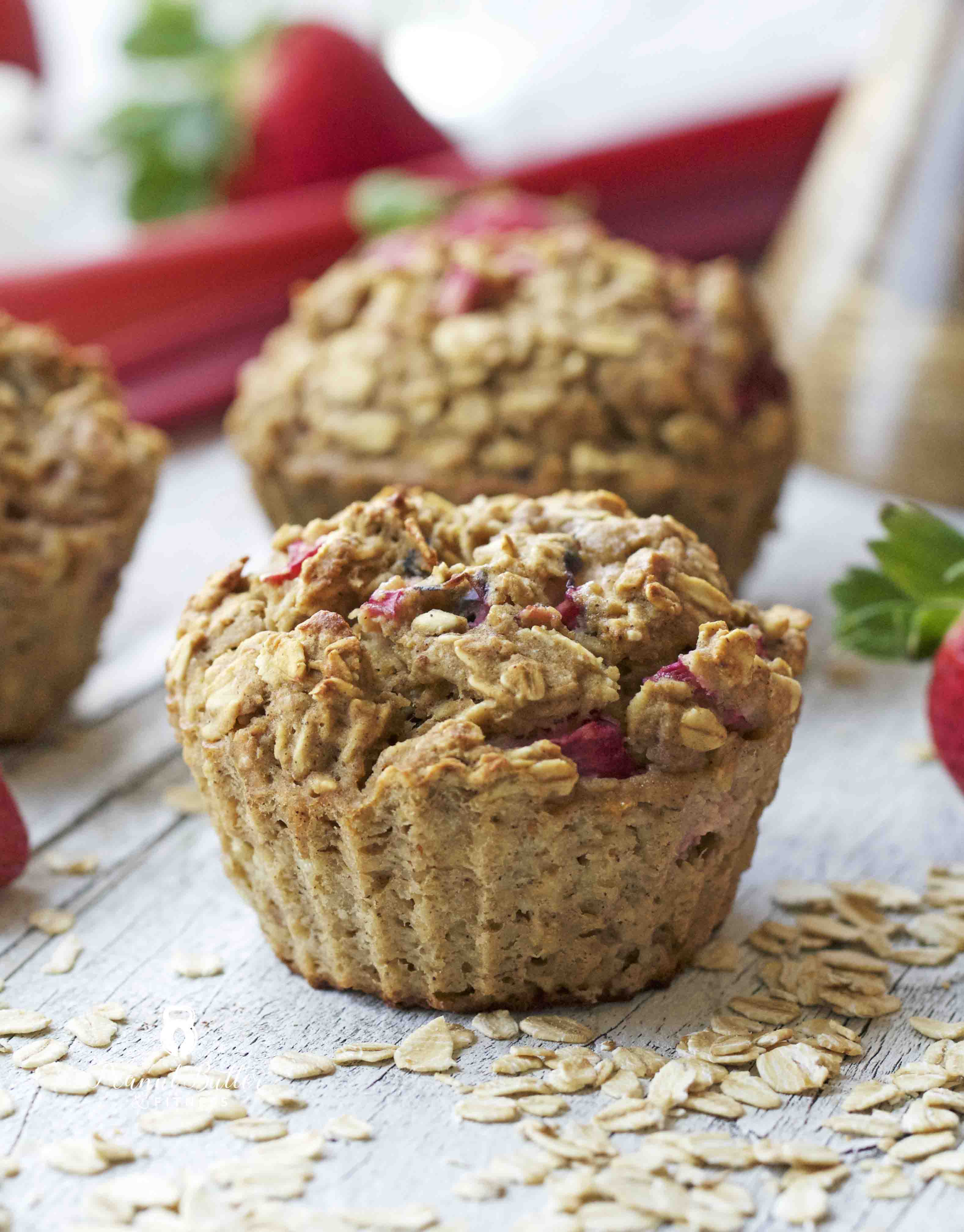 Strawberry Rhubarb Oatmeal Muffins