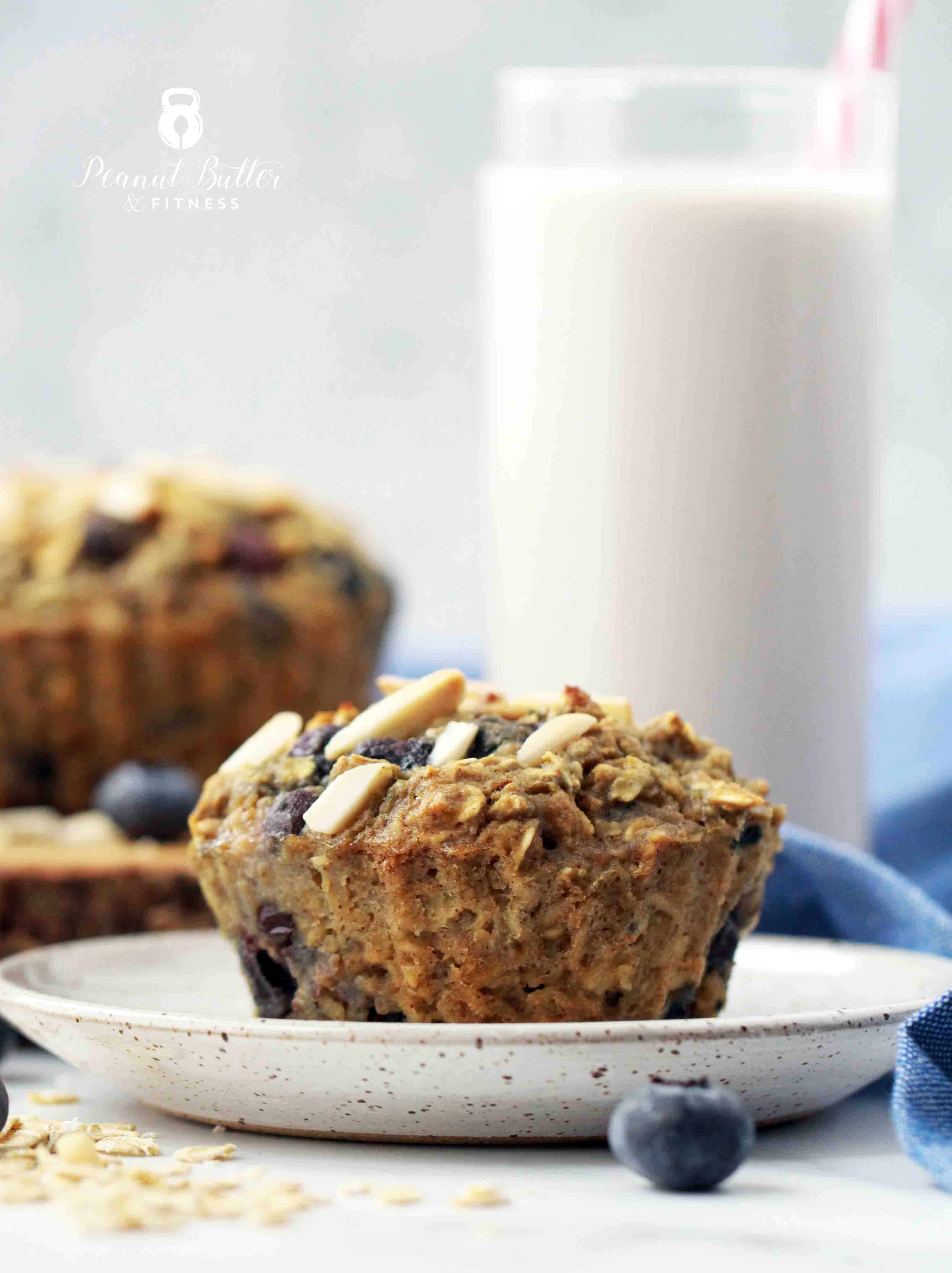 Blueberry Almond Baked Protein Oatmeal Muffins