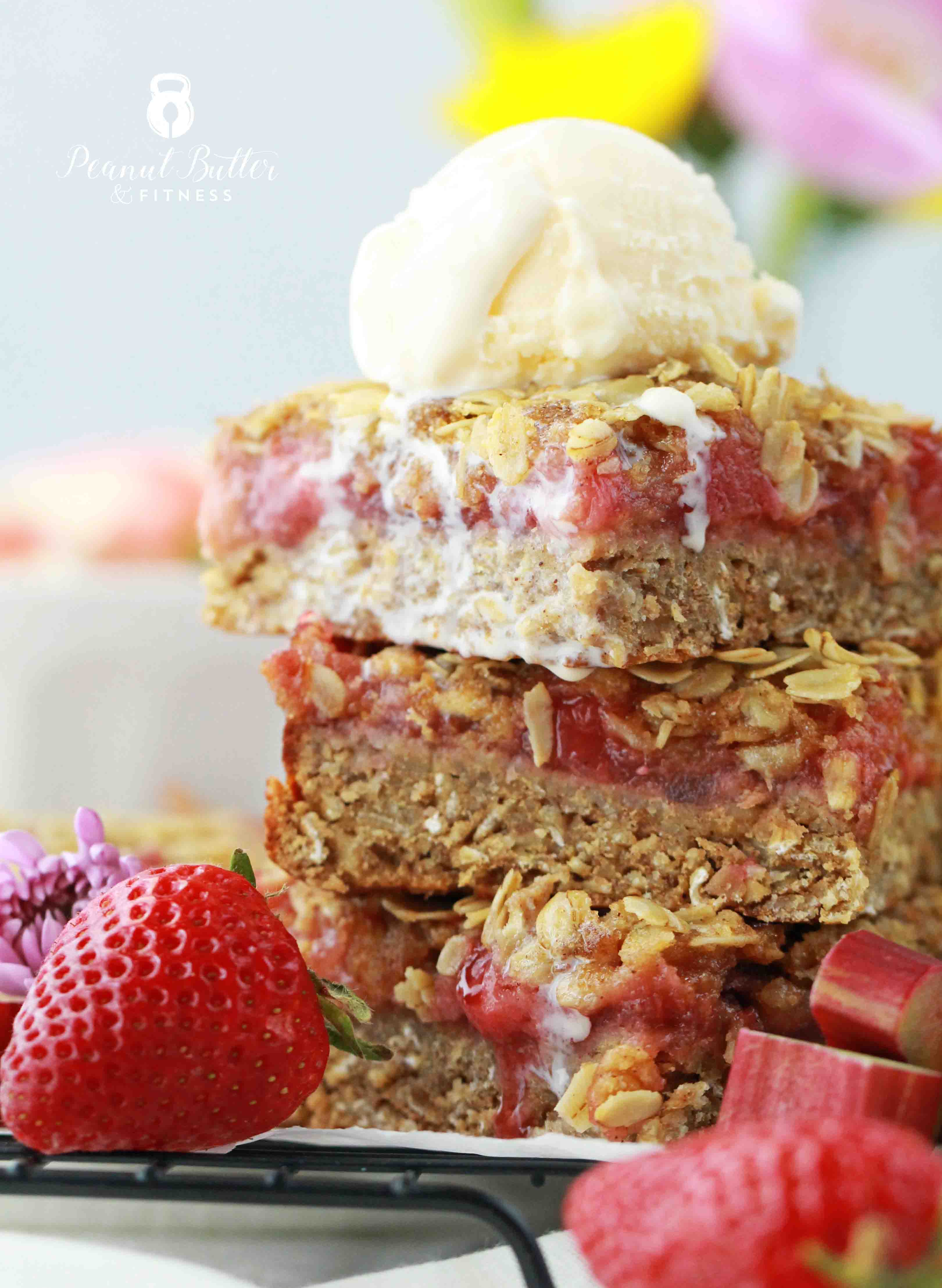 Strawberry Rhubarb Oat Crumble Bars