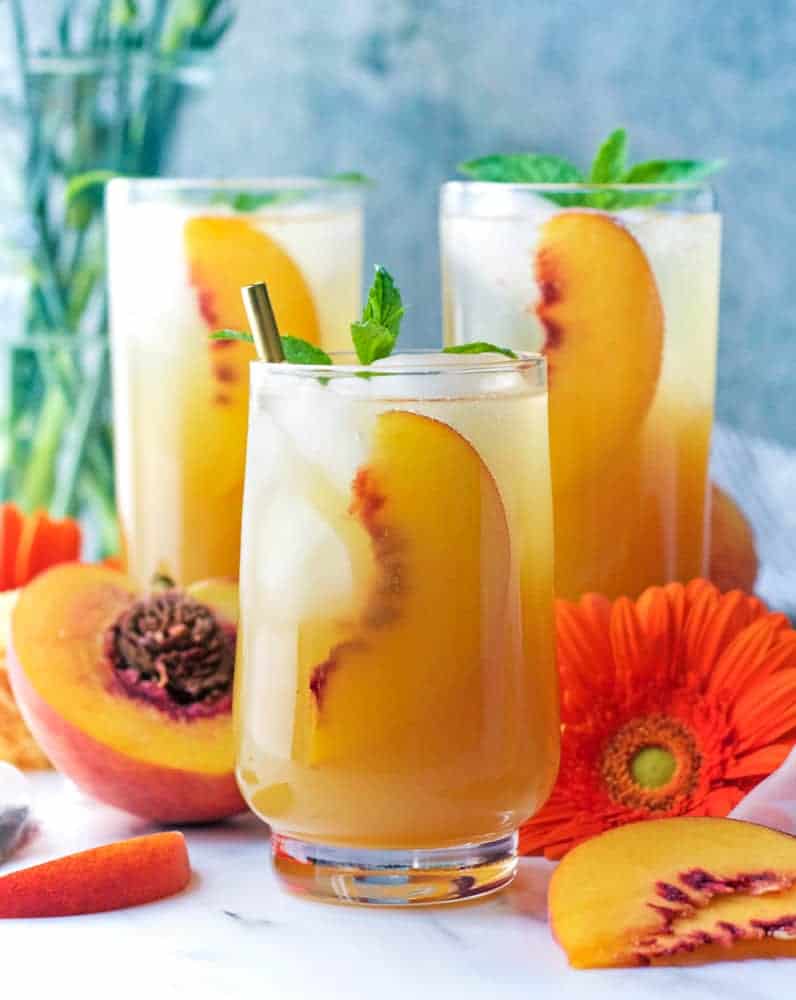 Peach Tea Sparkling Mocktail - Floured Frame