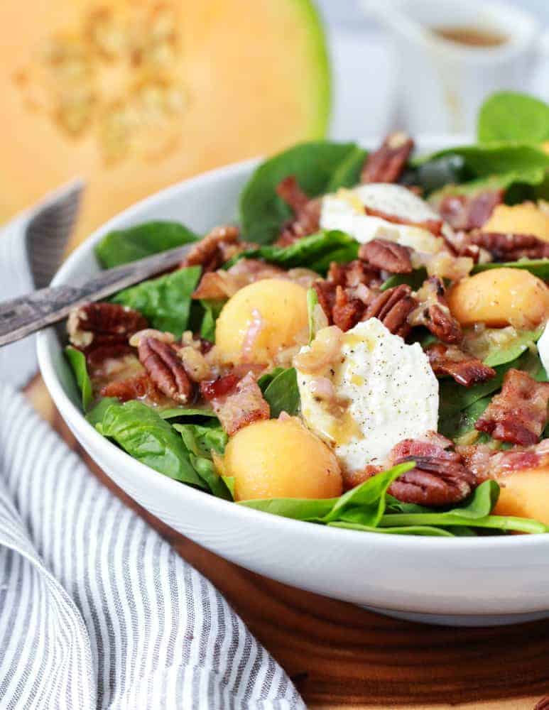 Melon Bacon Burrata Salad