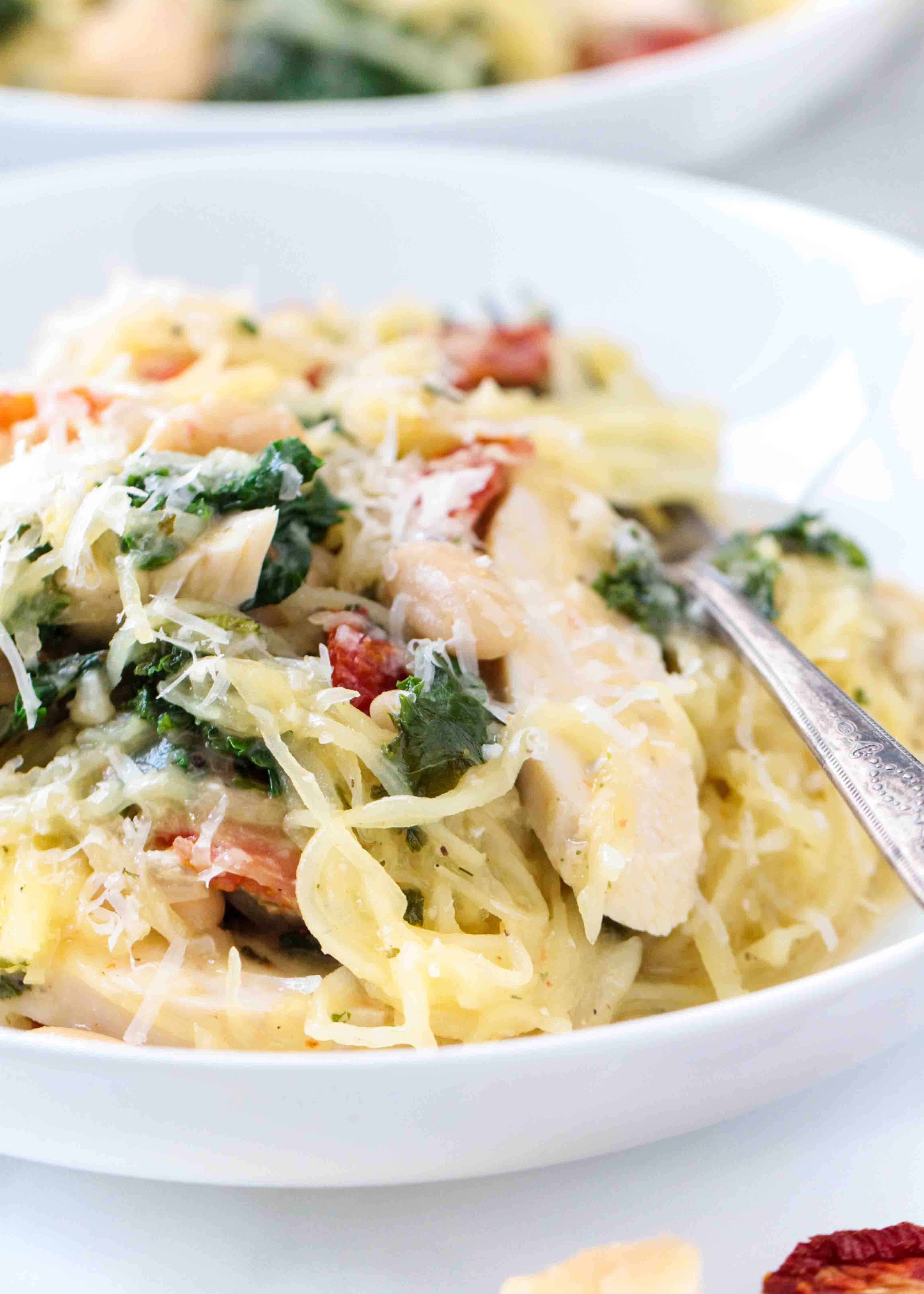 Tuscan White Bean & Spaghetti Squash Skillet