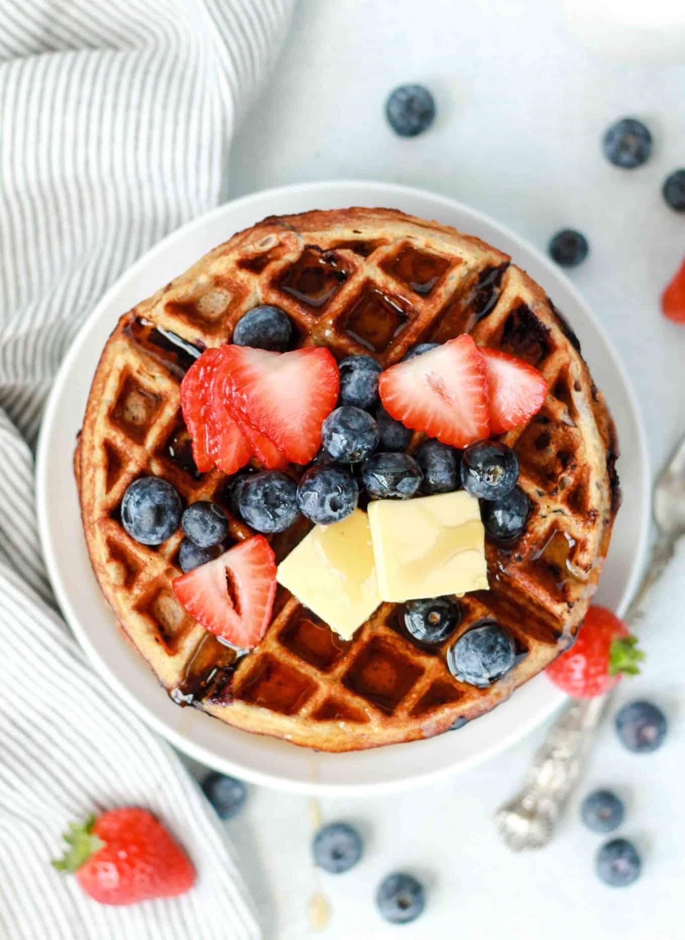 Blueberry Buttermilk Protein Waffles - Peanut Butter and Fitness
