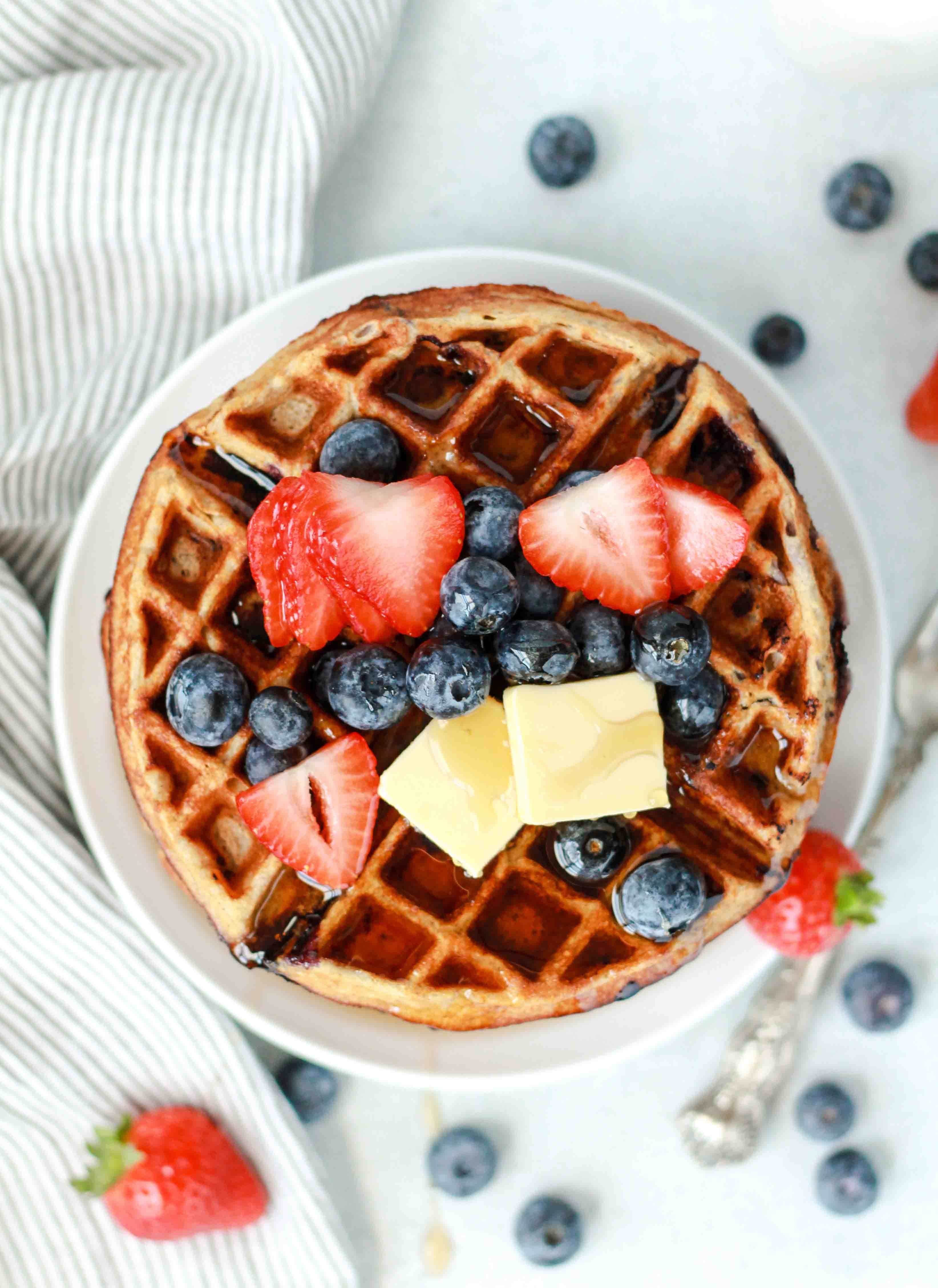 Blueberry Buttermilk Protein Waffles - Peanut Butter and Fitness