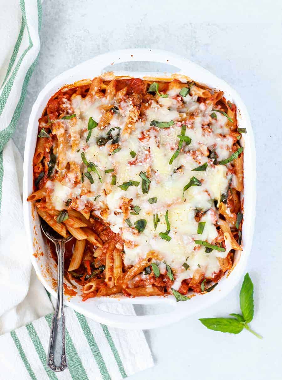 Freezer Friendly Penne Bake with Meat & Veggie Sauce