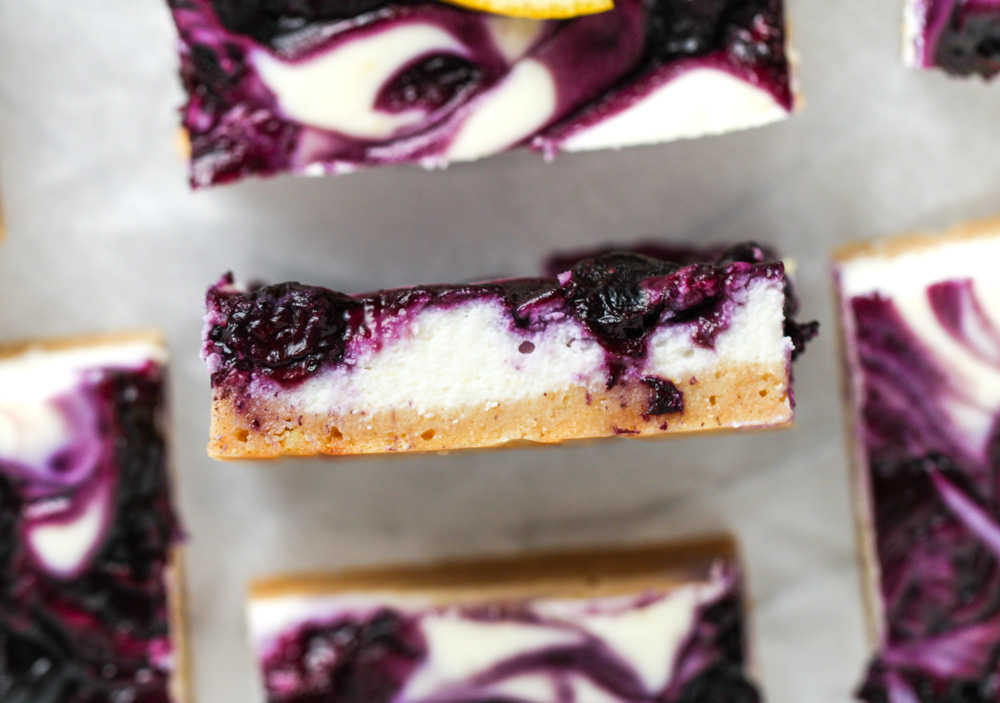 Blueberry Lemon Protein Cheesecake Bars - Peanut Butter and Fitness