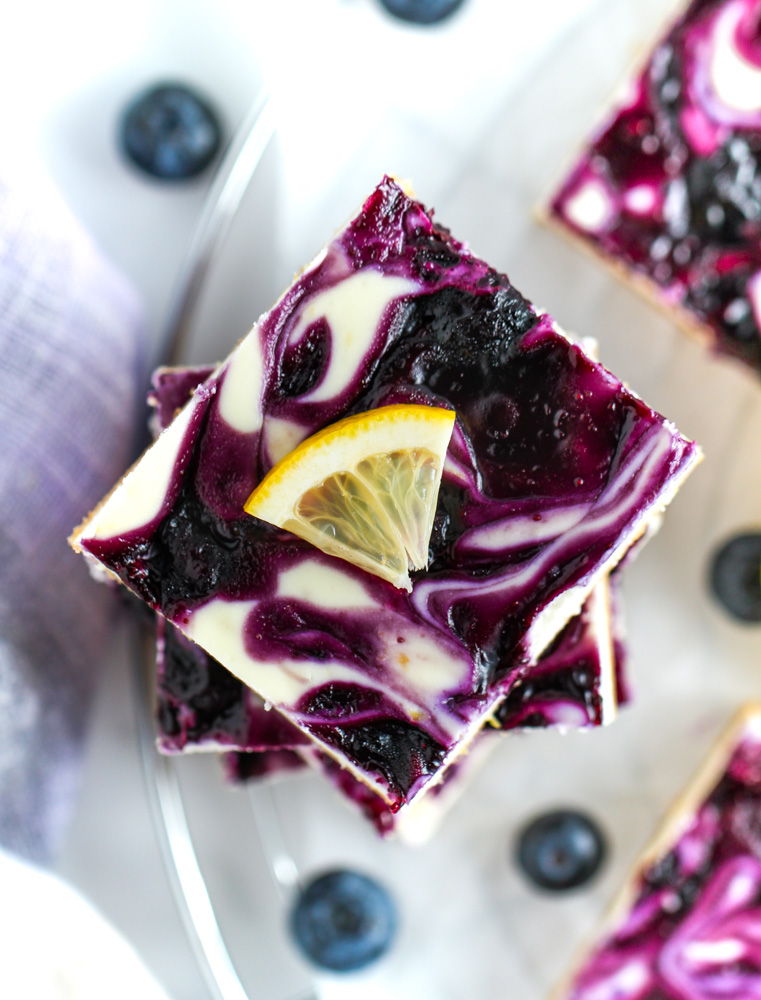 Blueberry Lemon Protein Cheesecake Bars