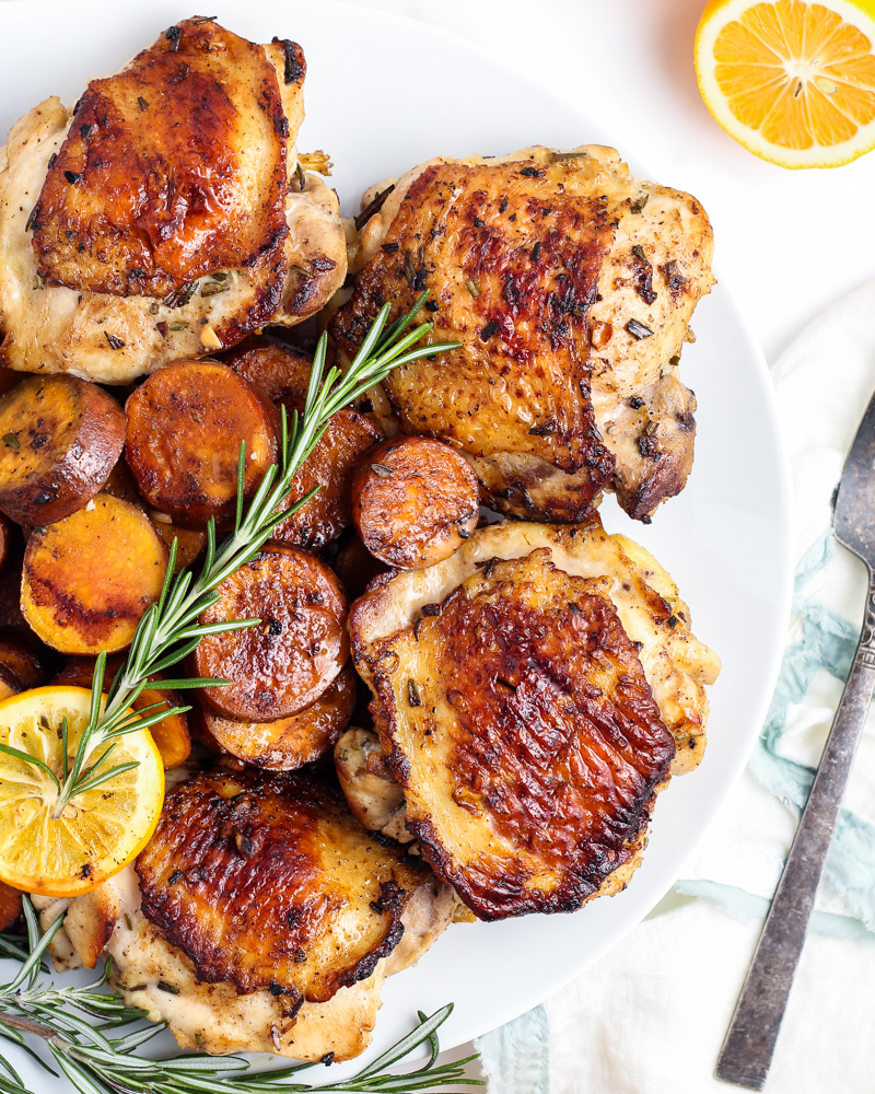 Rosemary Lemon Chicken Thigh and Sweet Potato Skillet