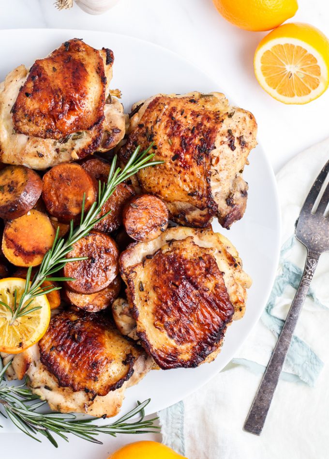 Rosemary Lemon Chicken Thigh and Sweet Potato Skillet Peanut Butter