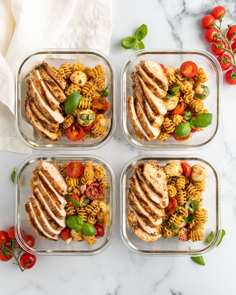 Caprese Chicken Salad Meal Prep Bowls - Sweet Peas and Saffron