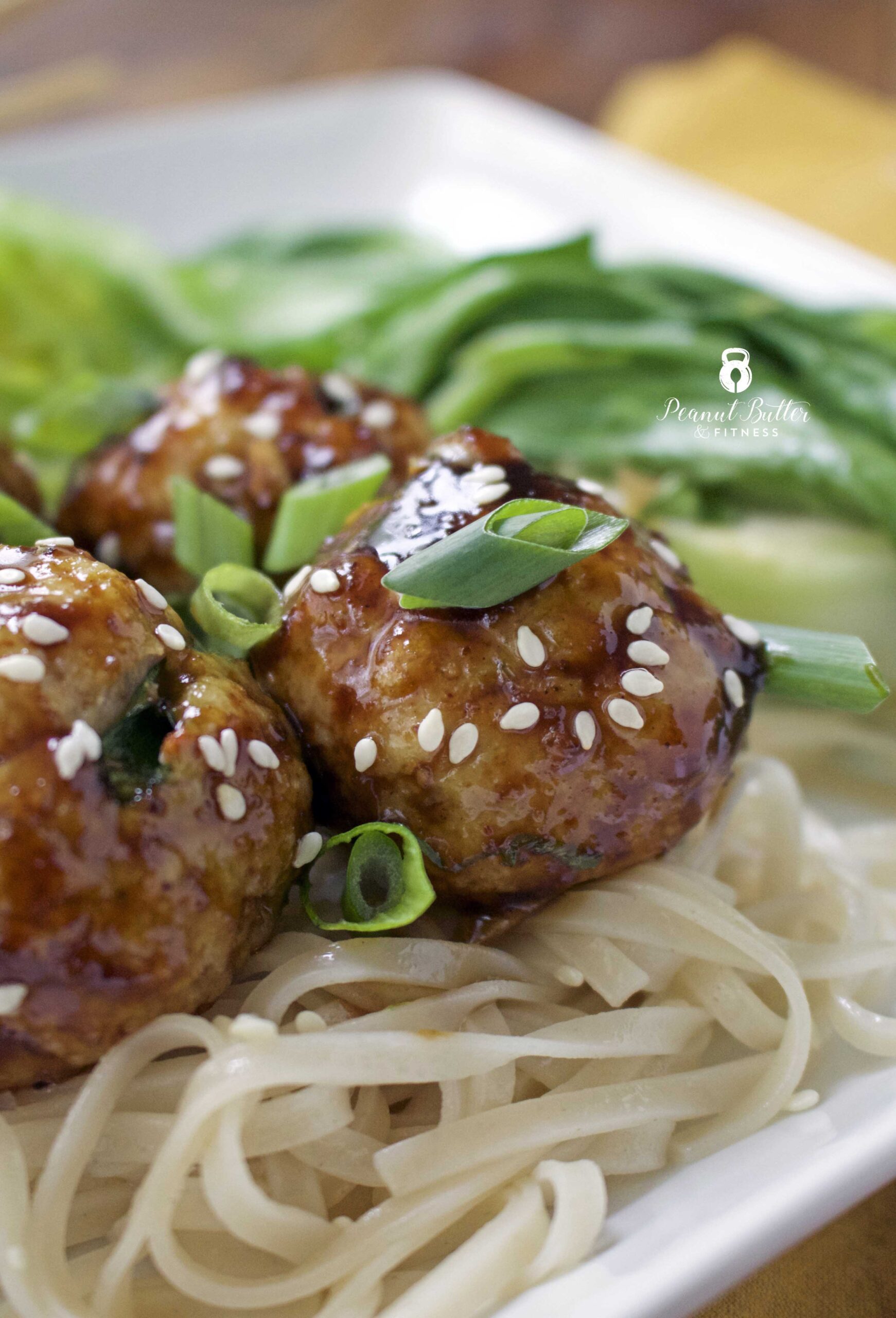 Teriyaki Turkey Meatballs with Bok Choy and Sweet Potato Noodles