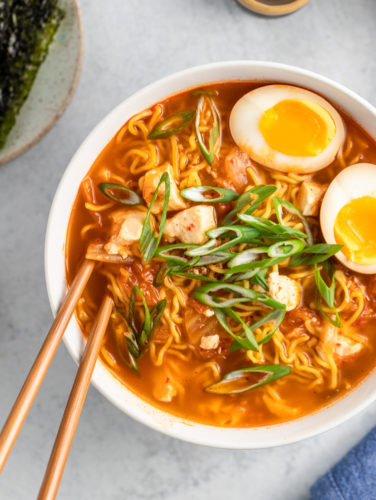 Quick Kimchi & Tofu Ramen - Peanut Butter and Fitness