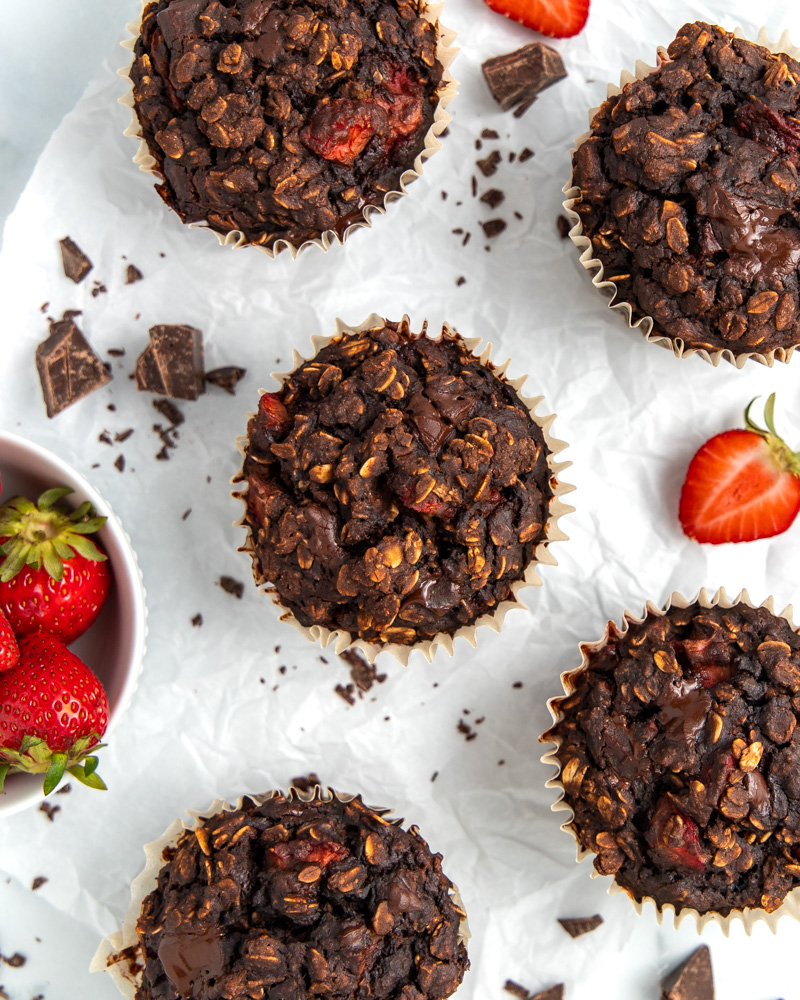 Chocolate Covered Strawberry Oatmeal Muffins