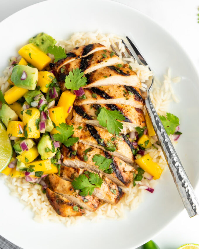 Cilantro Lime Chicken with Mango Avocado Salsa Peanut Butter and Fitness