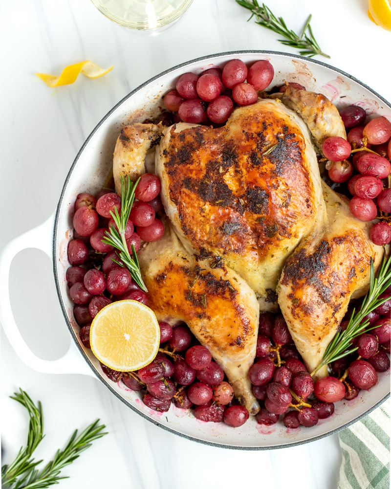 Rosemary Roasted Spatchcock Chicken and Grapes