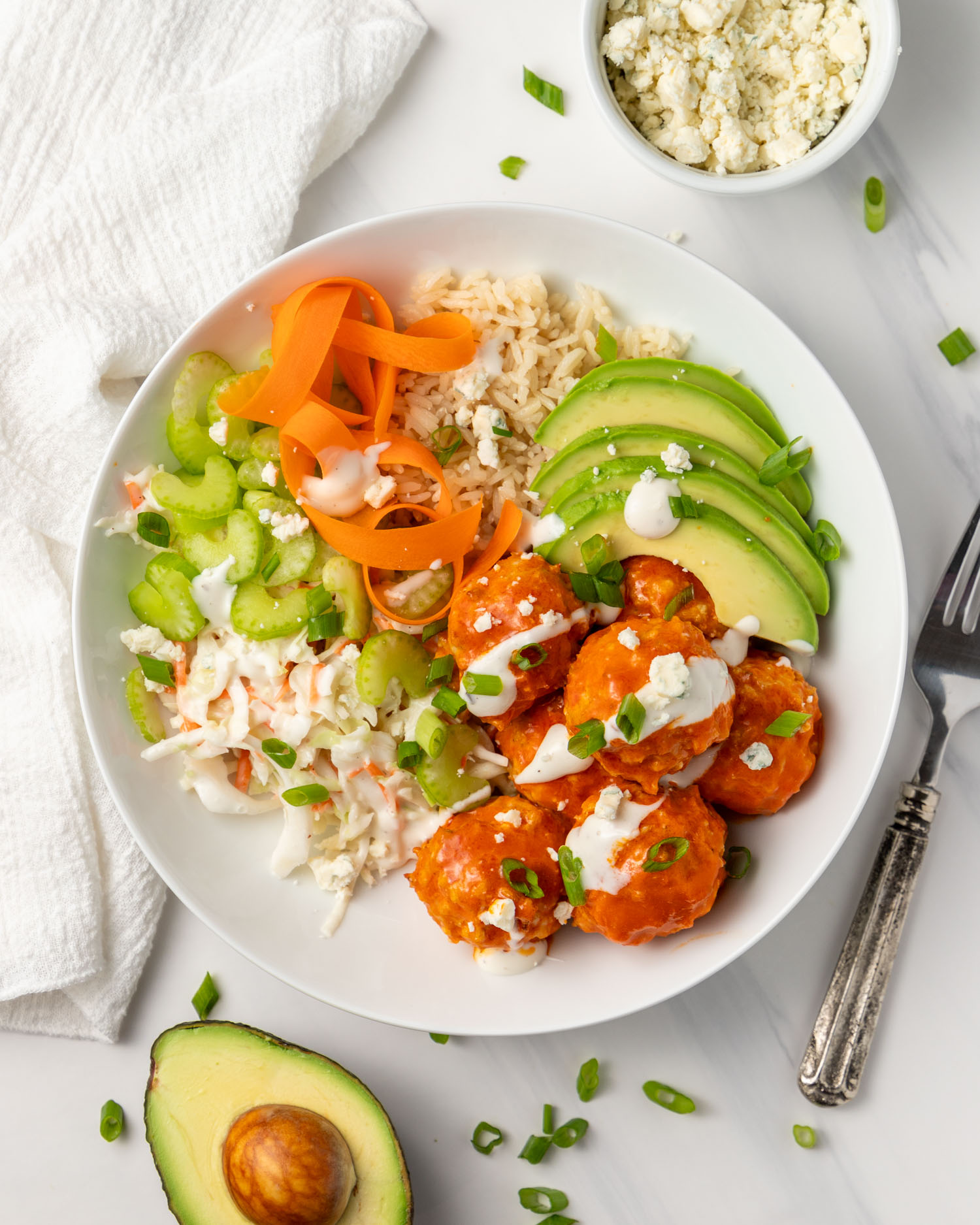 Buffalo Chicken Meatball Bowls