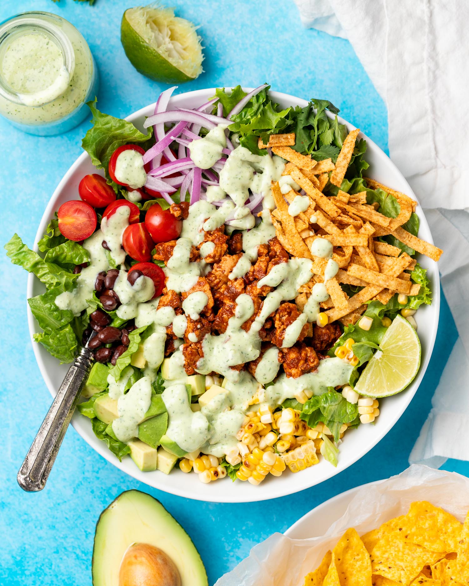 Turkey Taco Salad with Avocado Ranch Dressing