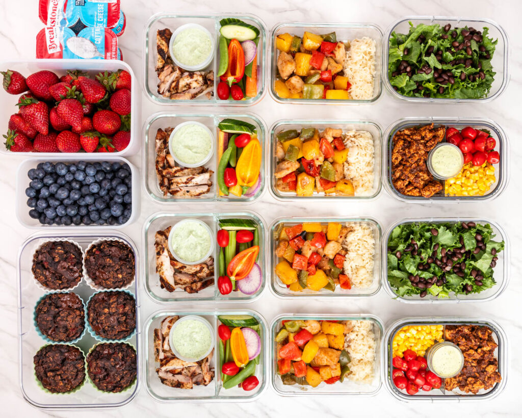 Weekly meal prep. Healthy meals arranged neatly for weekly meal plan