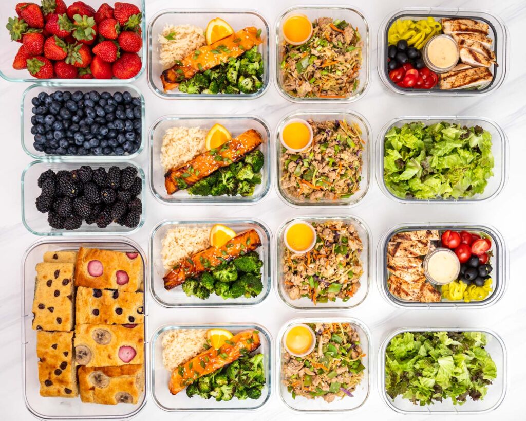 Weekly meal prep. Healthy meals arranged neatly for weekly meal plan