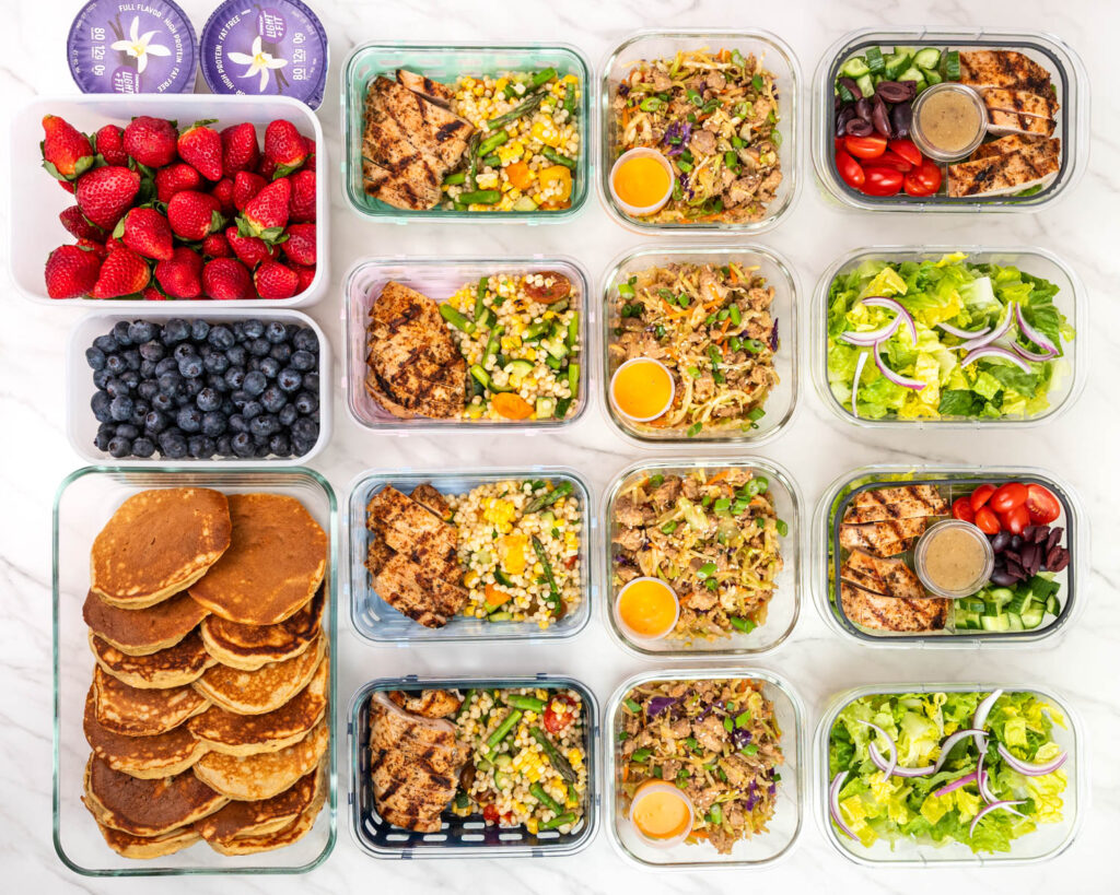 Weekly meal prep. Healthy meals arranged neatly for weekly meal plan