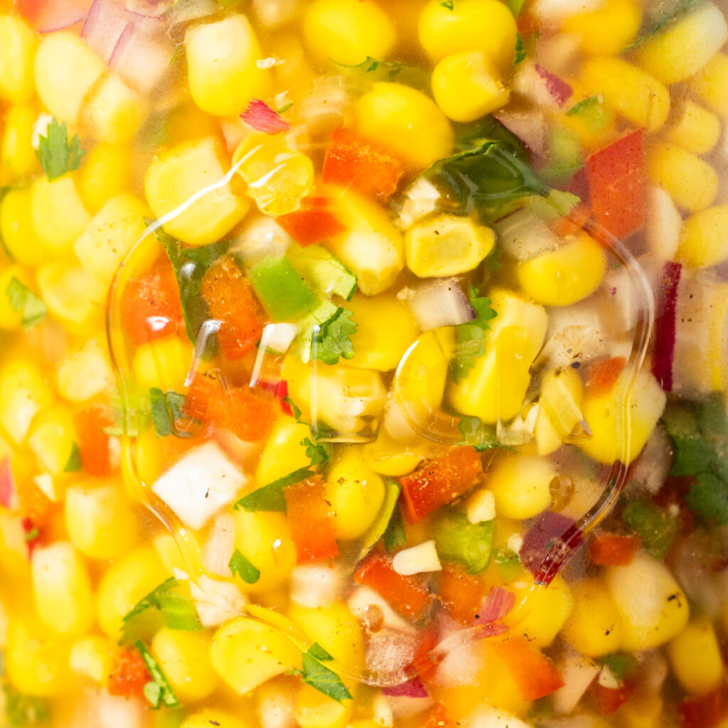 Pickled corn relish close up food photography