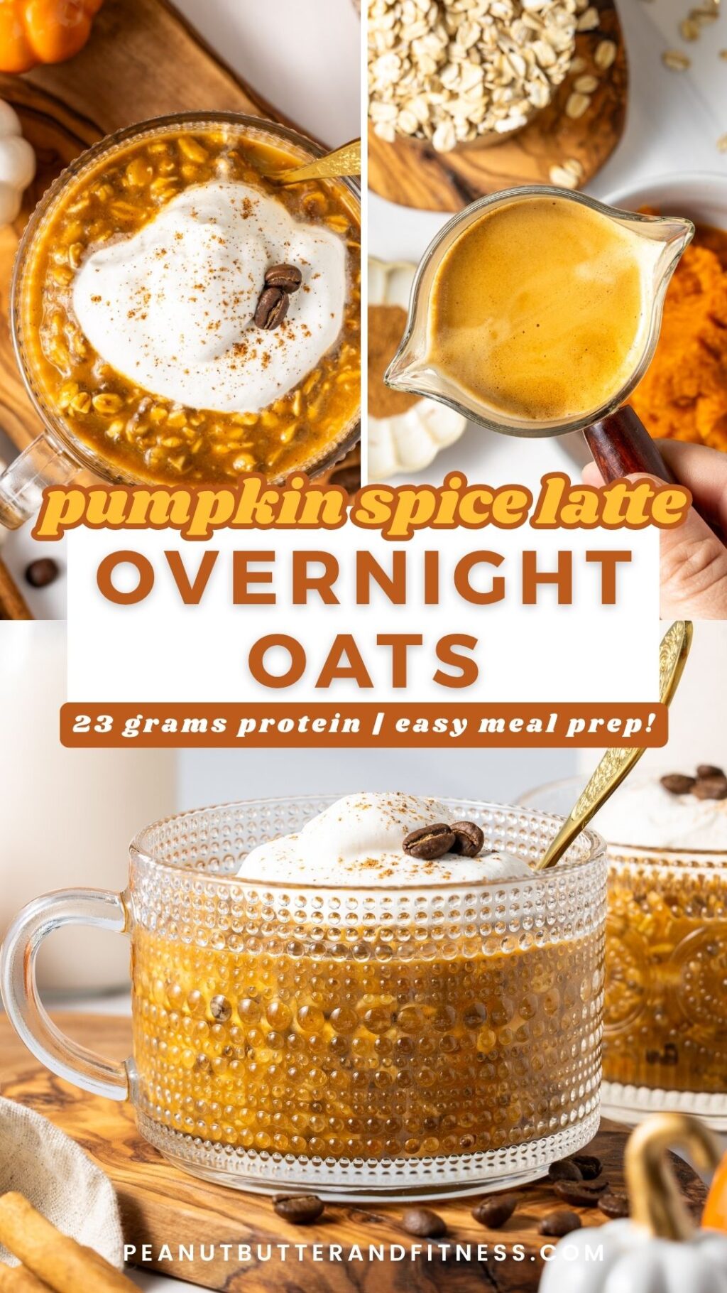 PSL Protein Overnight Oats. Bring the flavors of a classic Pumpkin Spice Latte to your high protein make-ahead breakfast, complete with the caffeine boost! These creamy overnight oats deliver 23 grams of protein per serving.